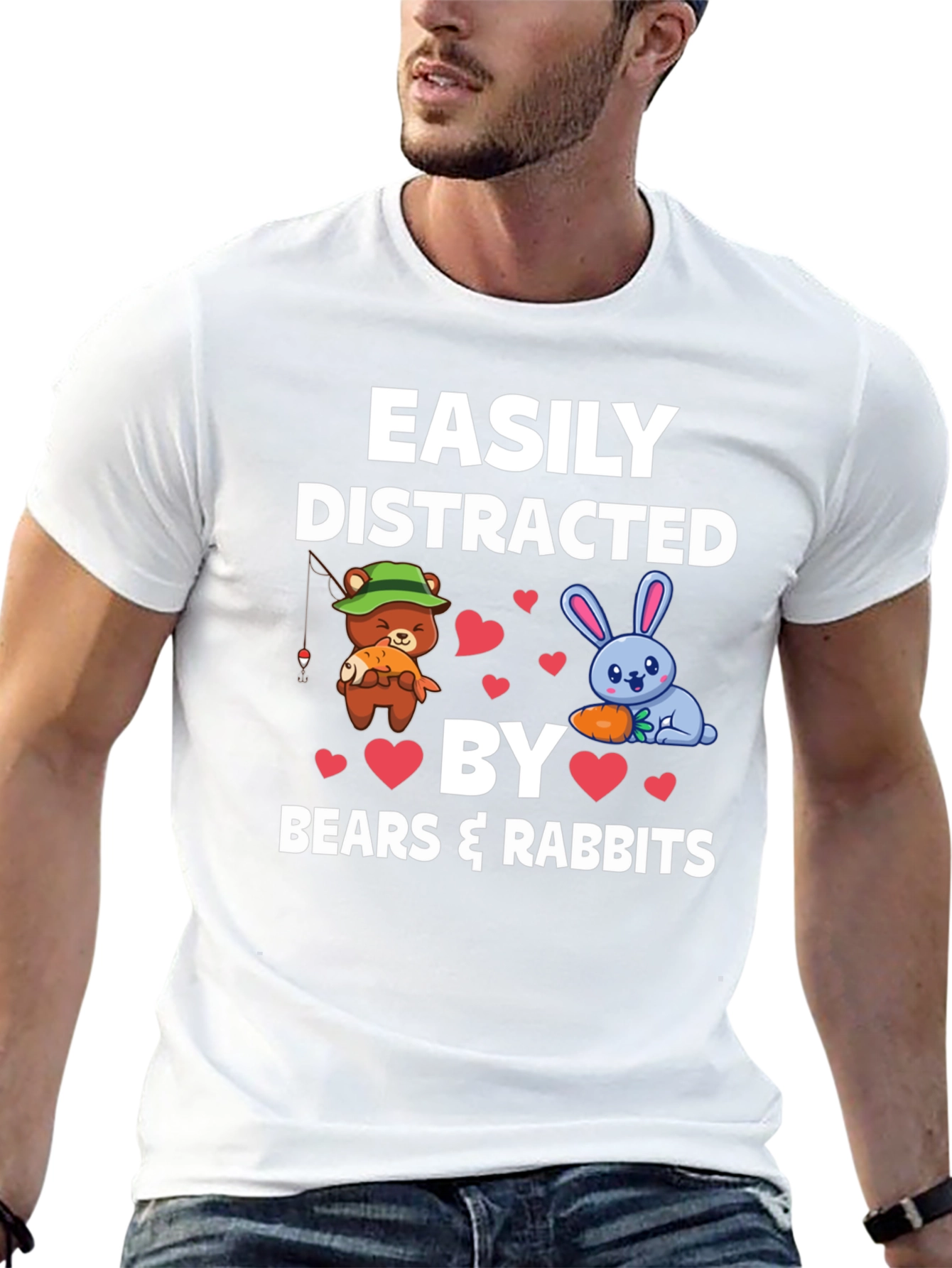 Black Easily Distracted by Bears & Rabbits T-Shirt view 13