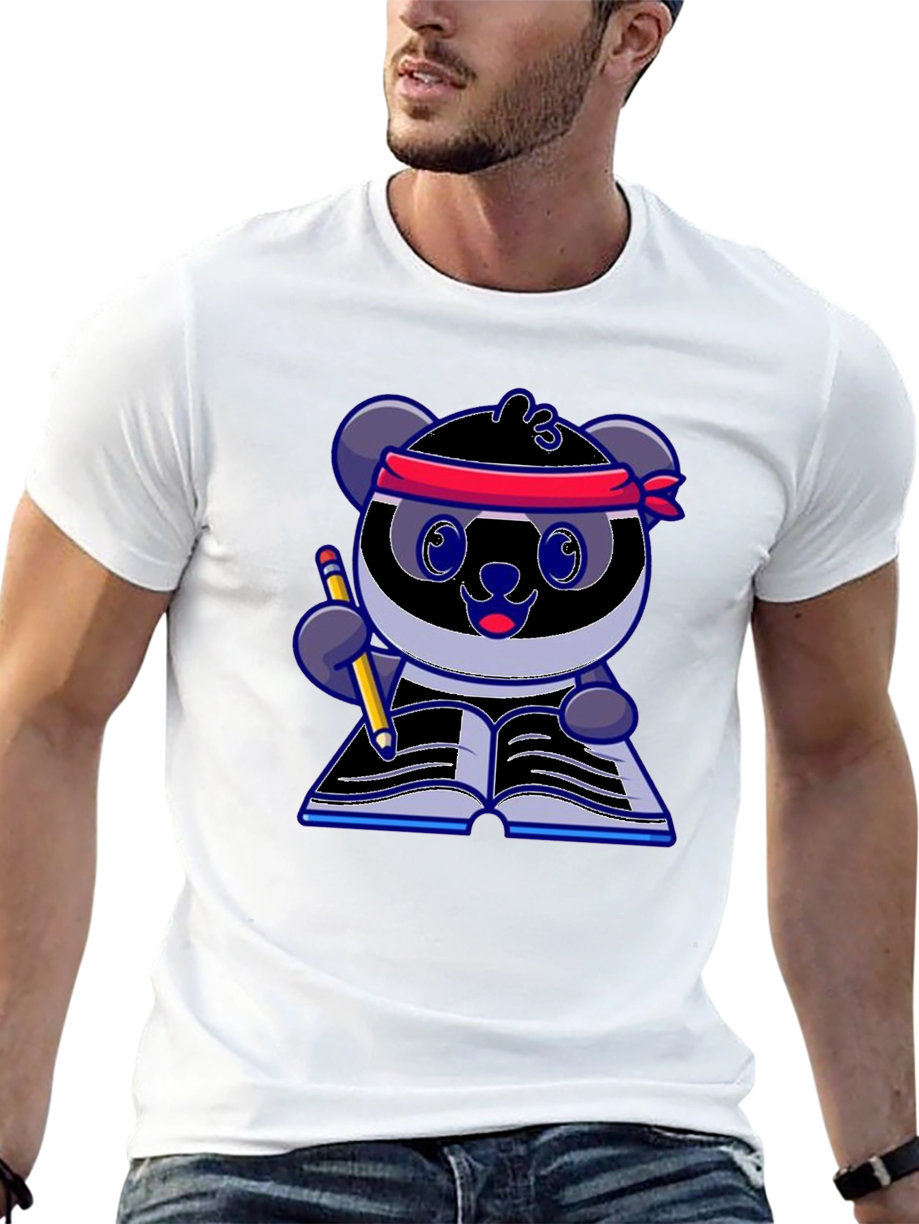 Black Cartoon Panda Reading Book Black T-Shirt view 13