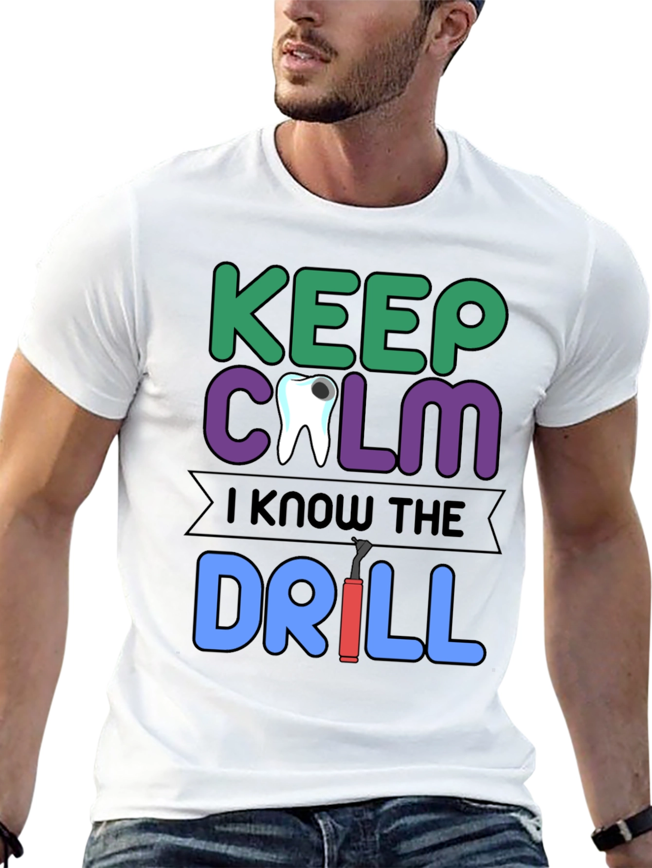 Black Keep Calm Dentist T-Shirt Funny Dental Drill Tee view 13