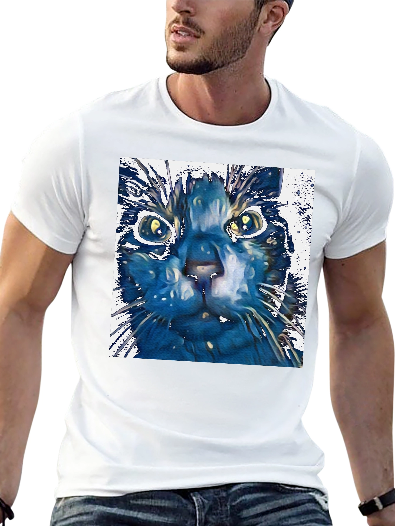 Black Abstract Cat Art Print Black T-Shirt view 13