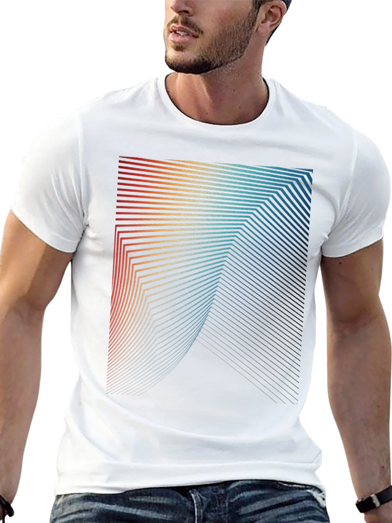 Black Retro Geometric Lines Graphic T-Shirt view 13