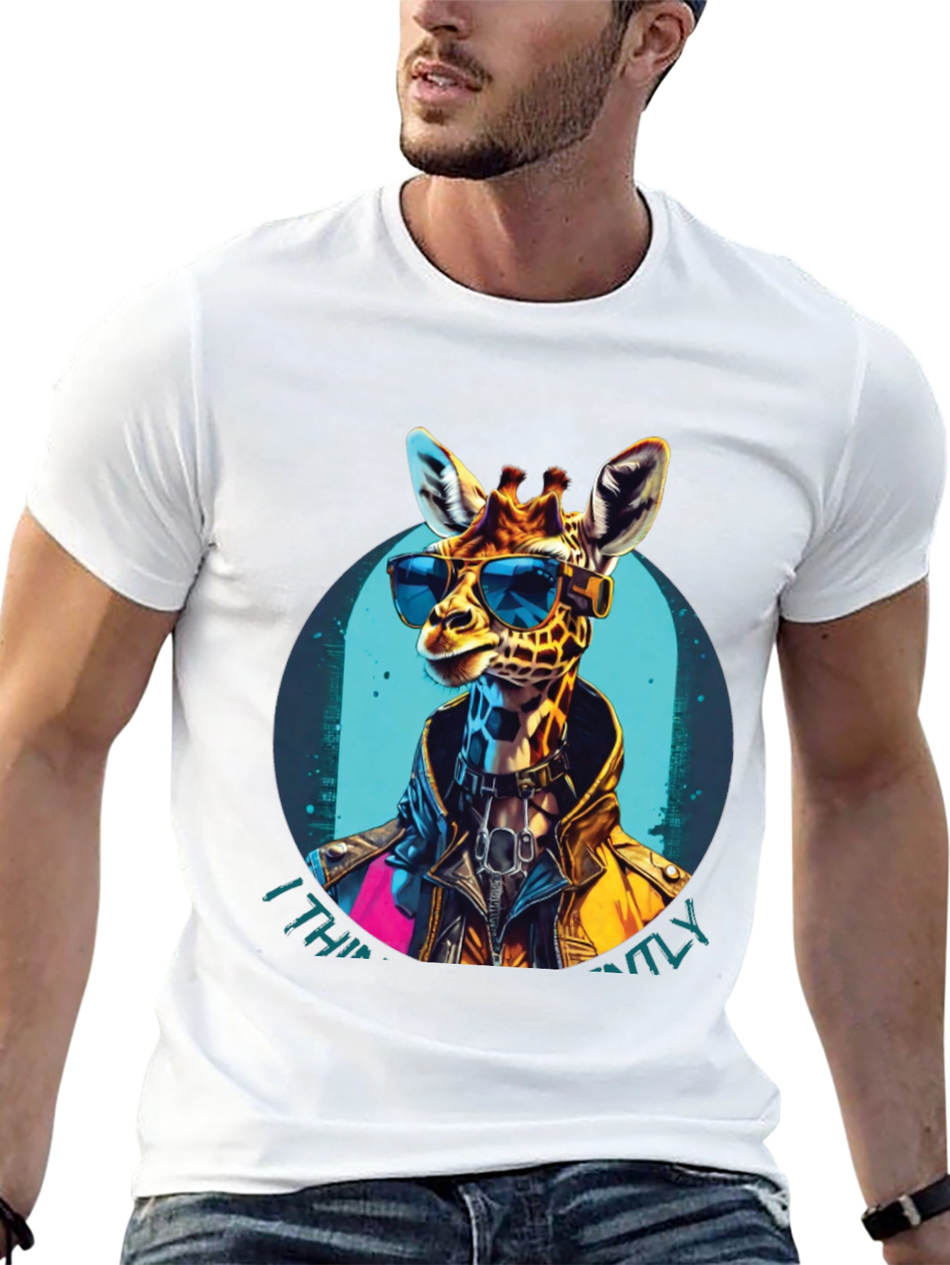 Black Cool Giraffe Graphic Tee - Unisex Black T-Shirt view 13