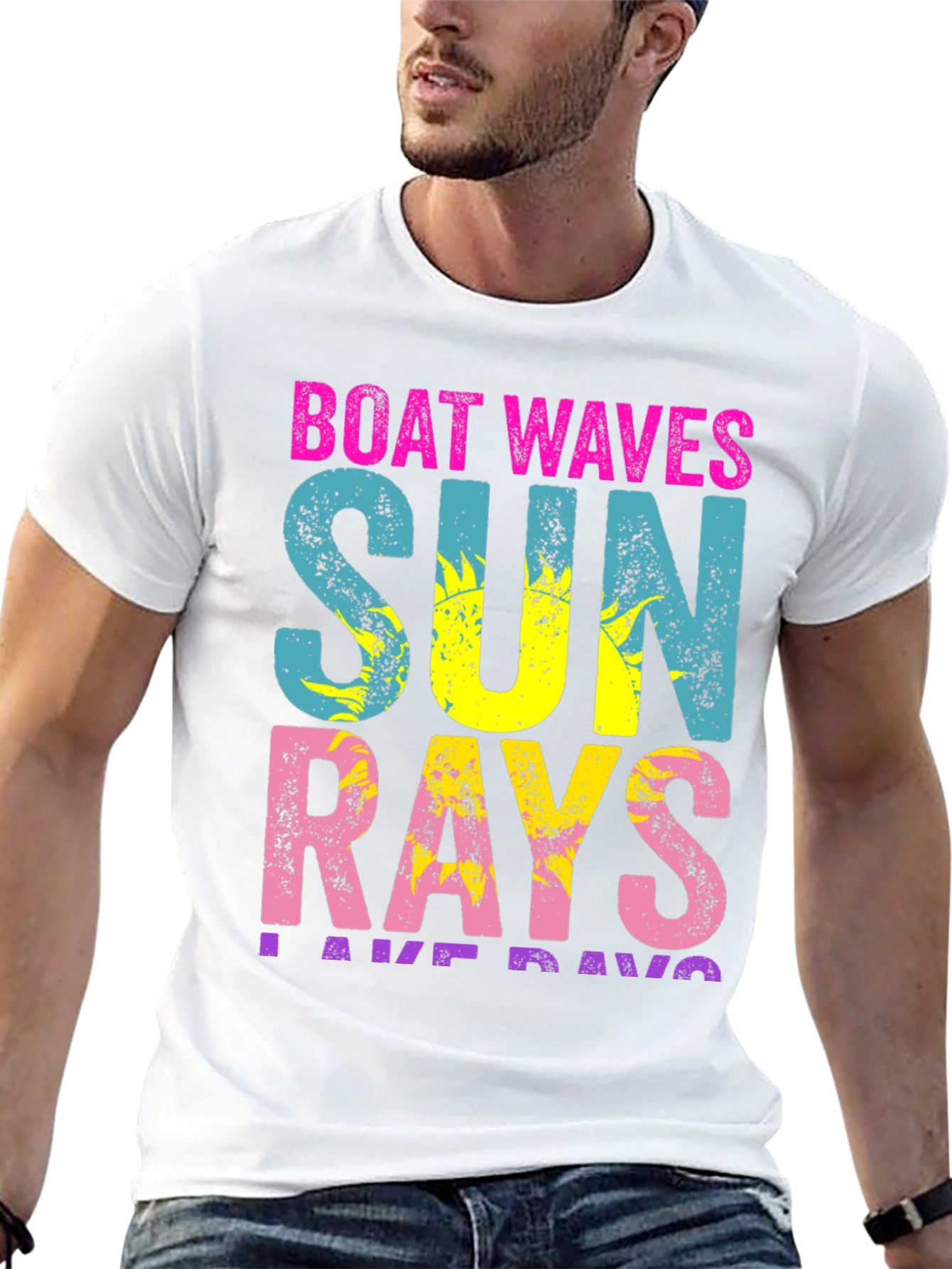 Black Boat Waves Sun Rays T-Shirt - Vibrant Summer Tee view 13