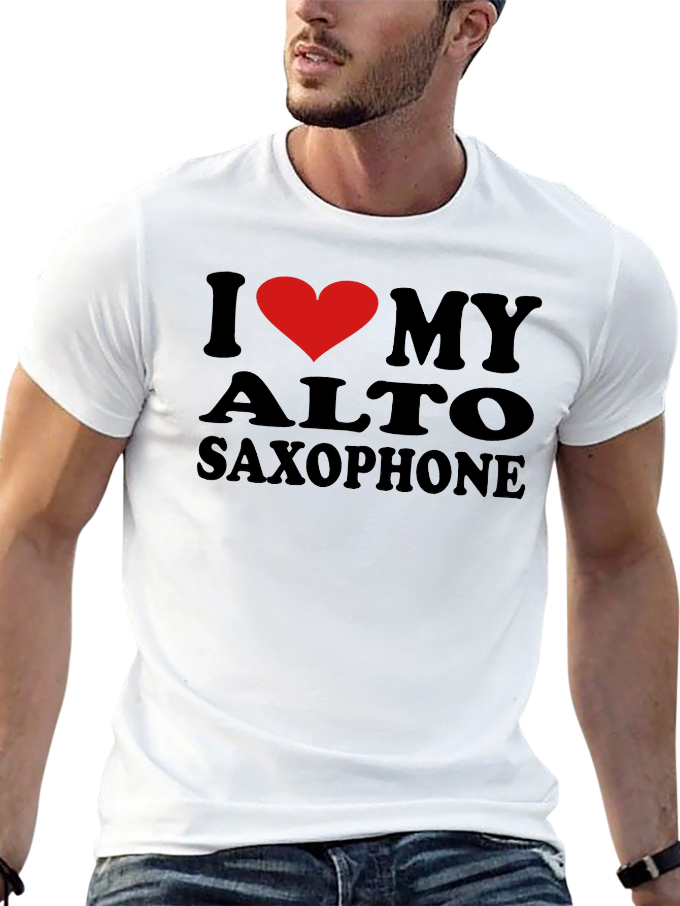 Black I Love My Alto Saxophone Black T-Shirt view 13
