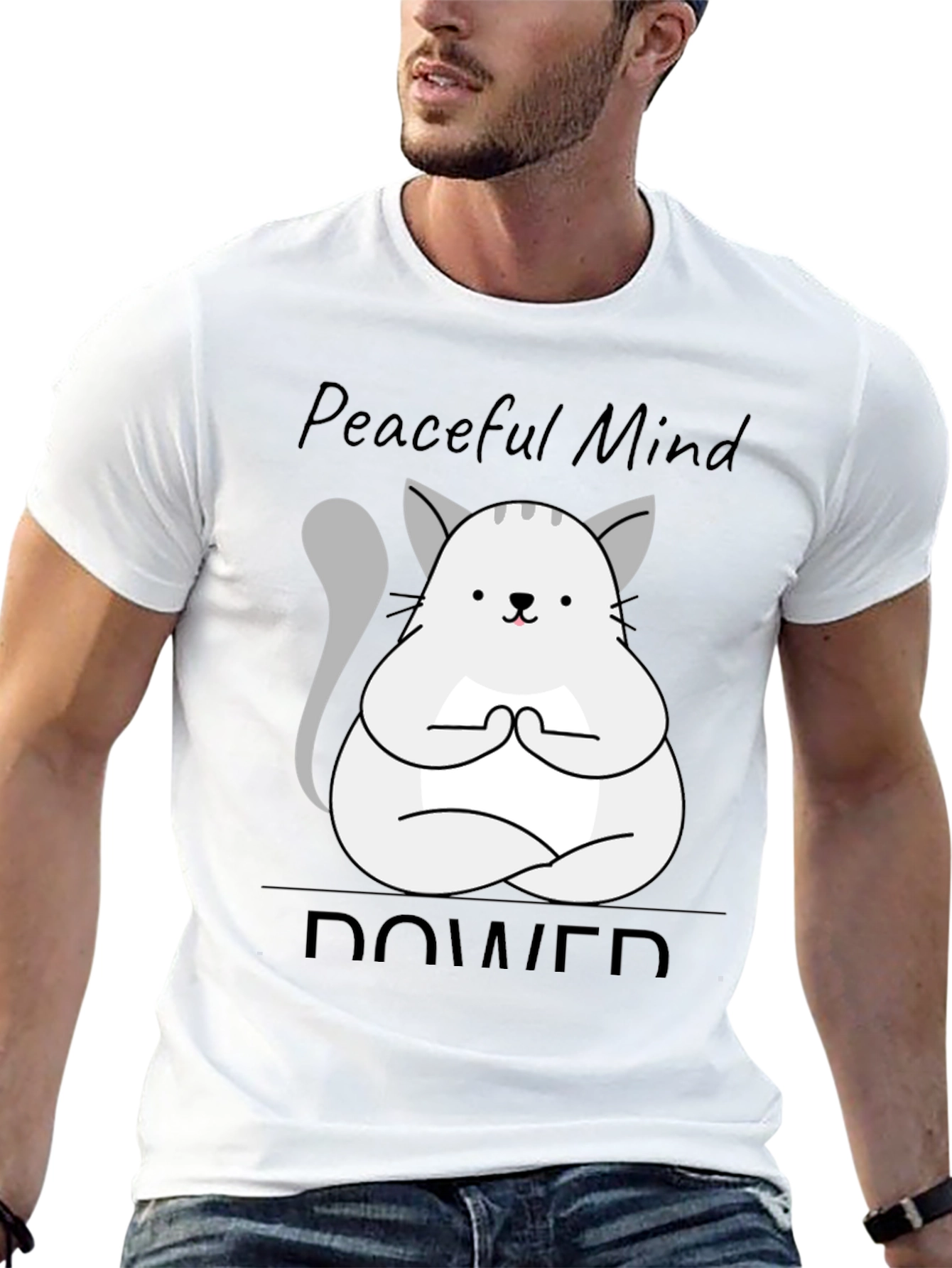Black Peaceful Mind Power Cat T-Shirt view 13