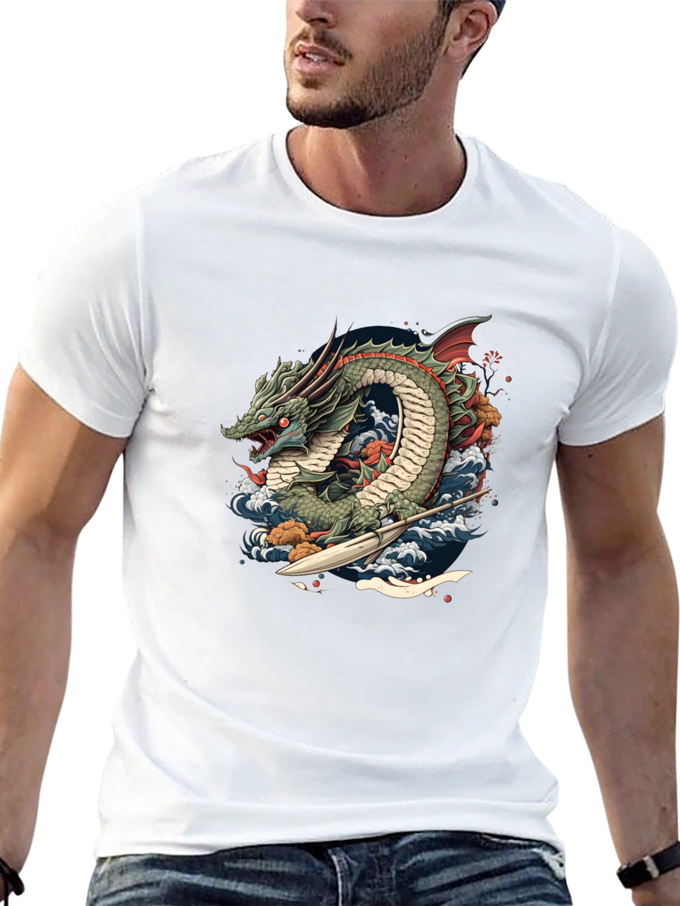 Black Dragon Wave T-Shirt - Unique Graphic Tee view 13