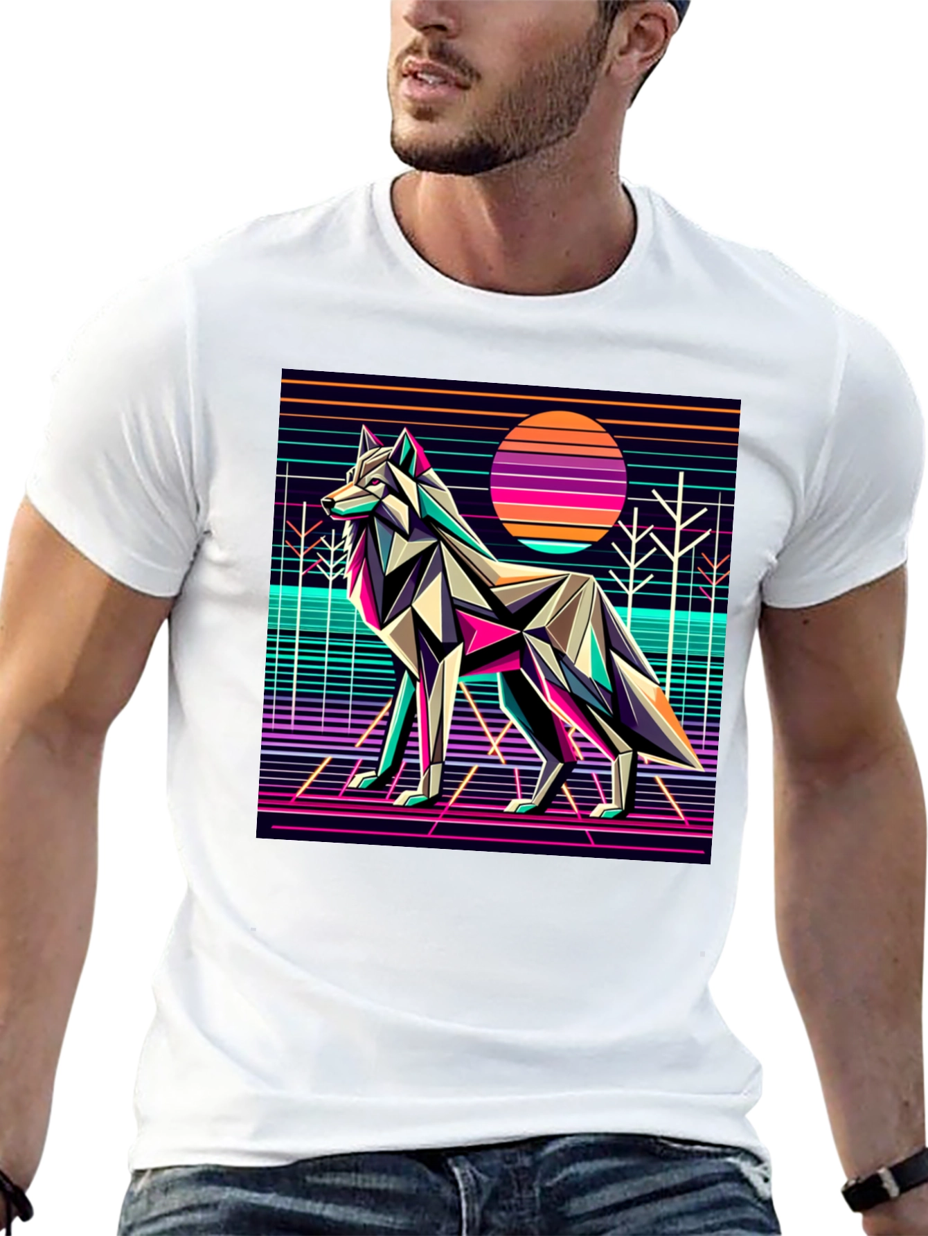 Black Retro Wolf Graphic Tee - 80s Style view 13