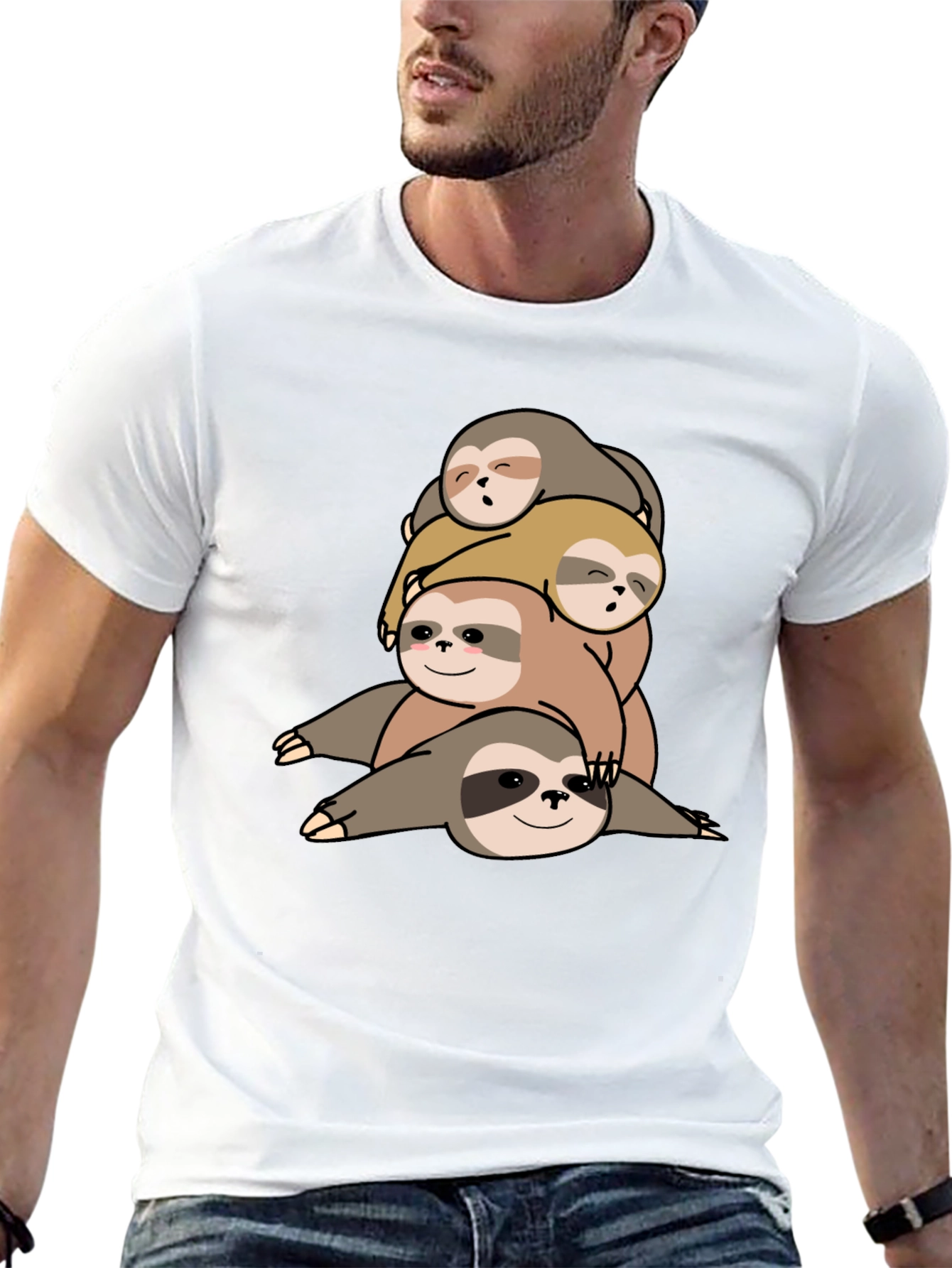 Black Stacked Sloth Graphic Tee - Comfy Men's T-Shirt view 13