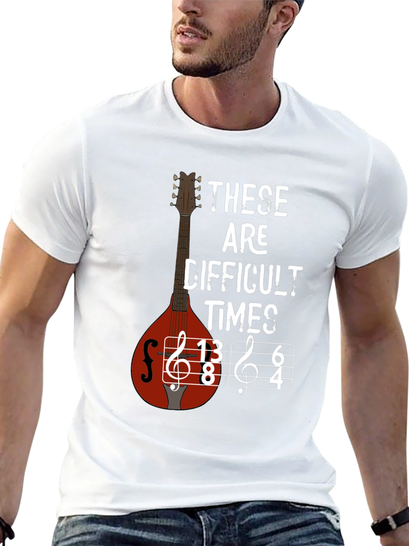 Black Difficult Times Music T-Shirt - Mandolin Graphic Tee view 13