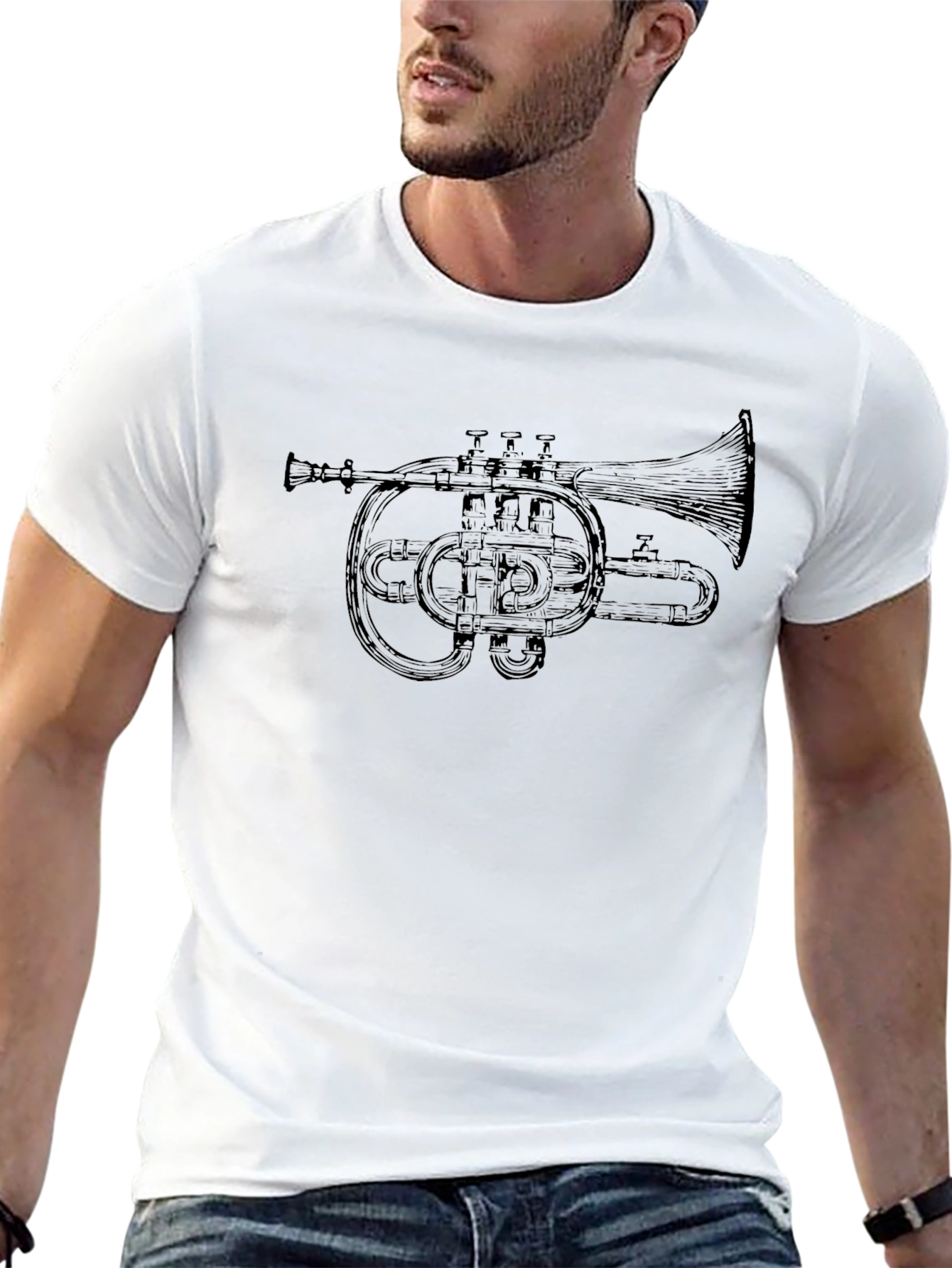 Black Vintage Cornet T-Shirt - Classic Music Design view 13