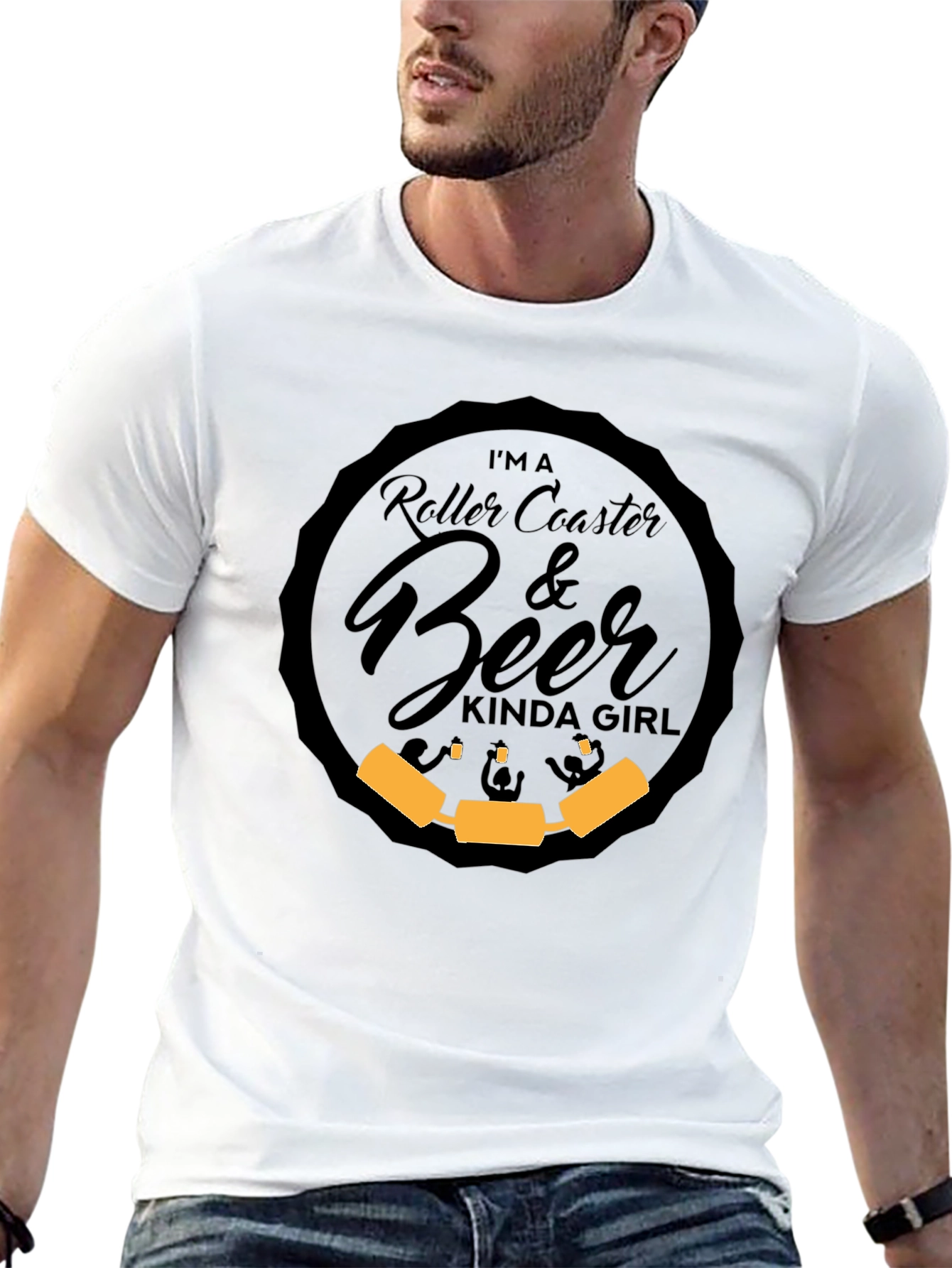 Black Roller Coaster & Beer Kinda Girl Graphic T-Shirt view 13