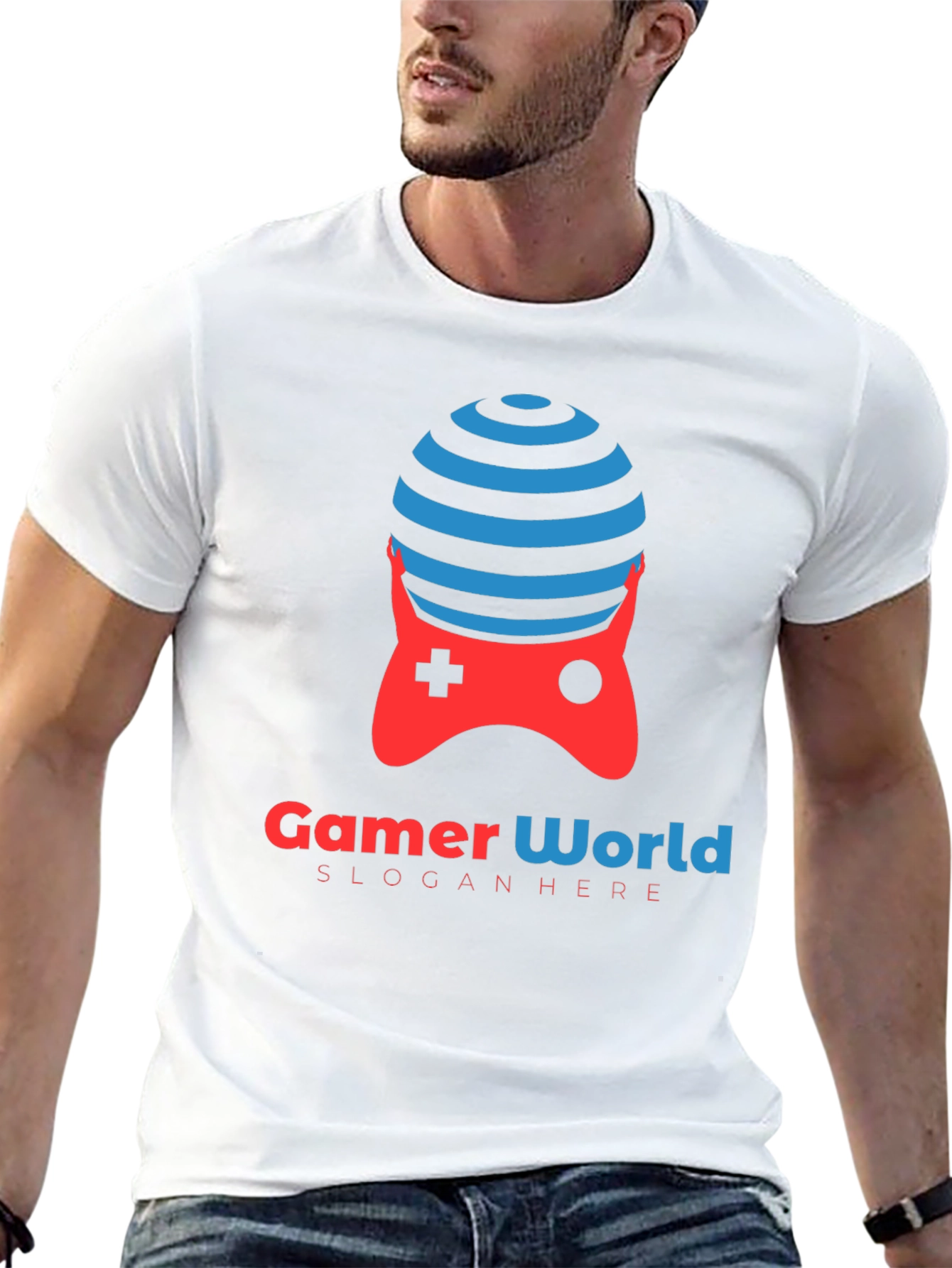 Black Gamer World Black T-Shirt | Unique Gaming Controller Design view 13