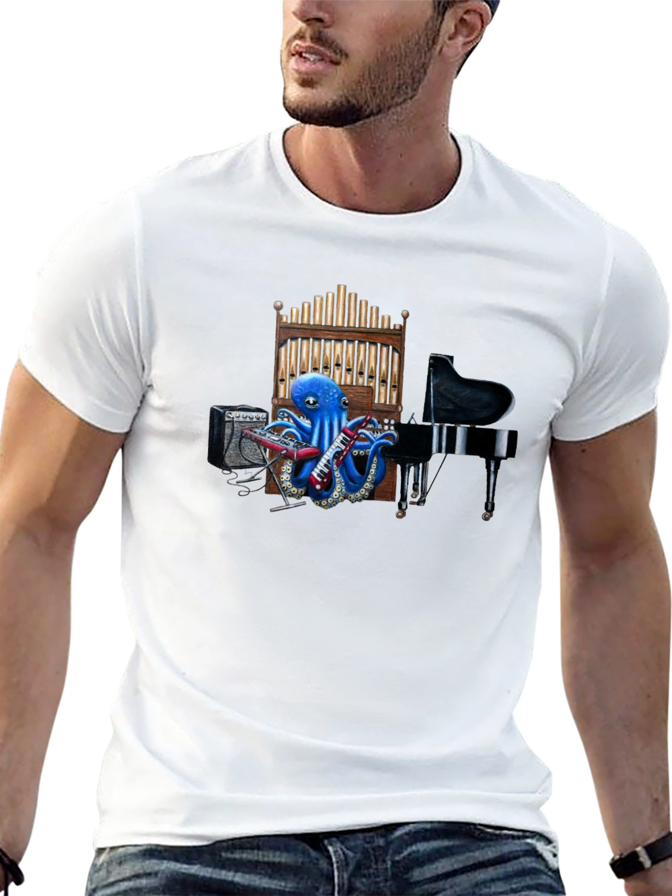 Black Octopus Musician Graphic Tee - Black view 13