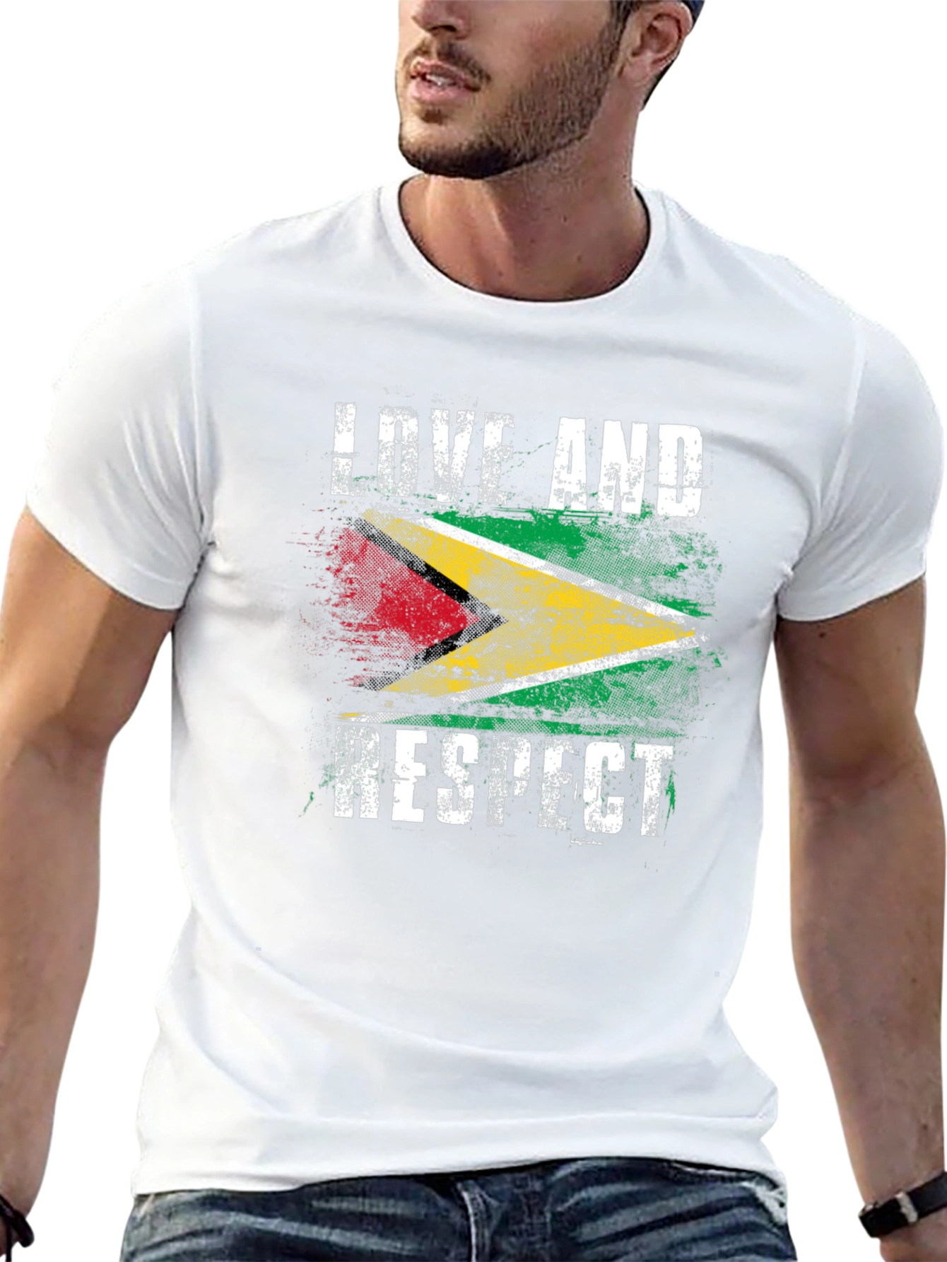 Black Guyana Flag Love and Respect Graphic Tee view 13