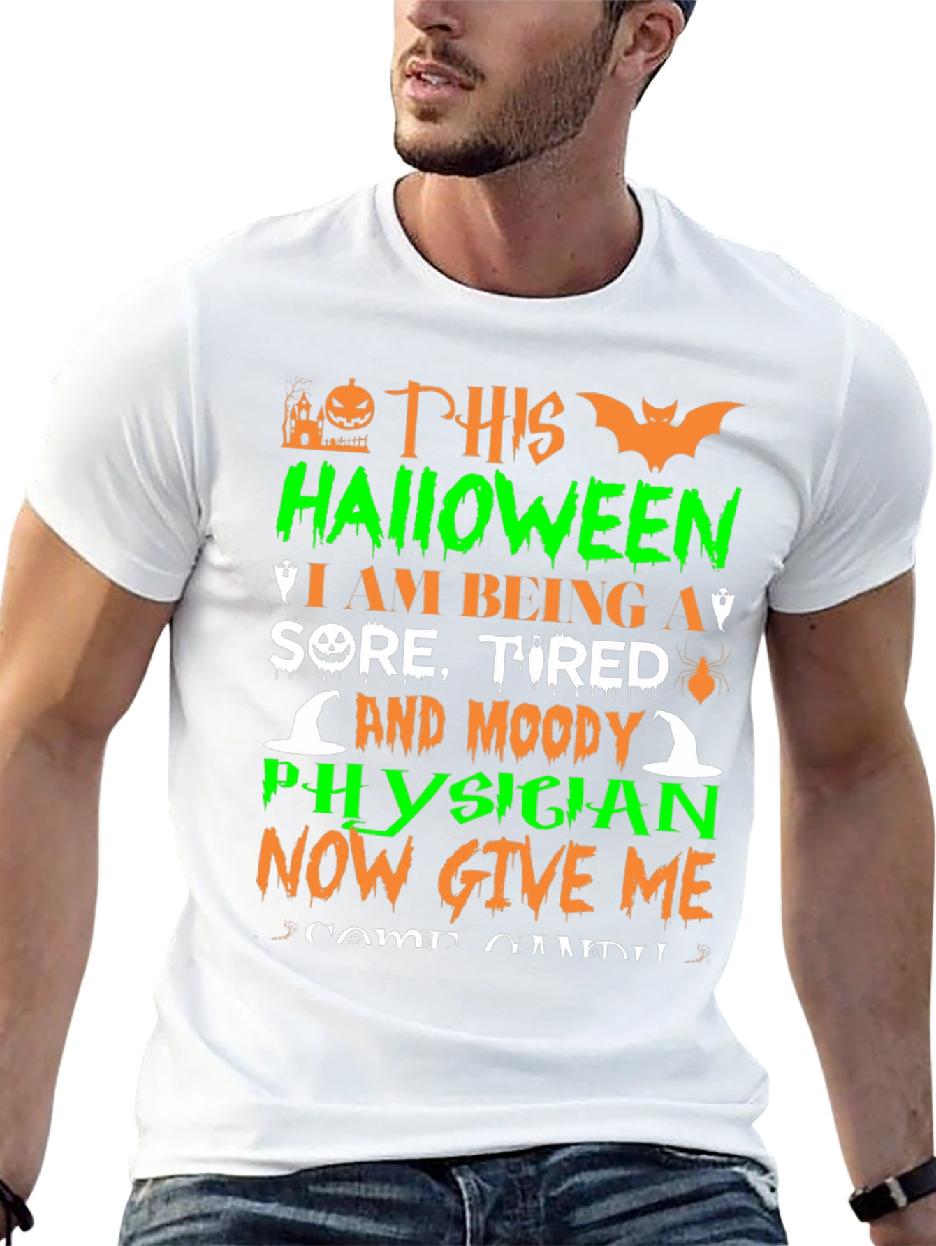 Black Halloween Physician T-Shirt: Sore, Tired & Moody view 13