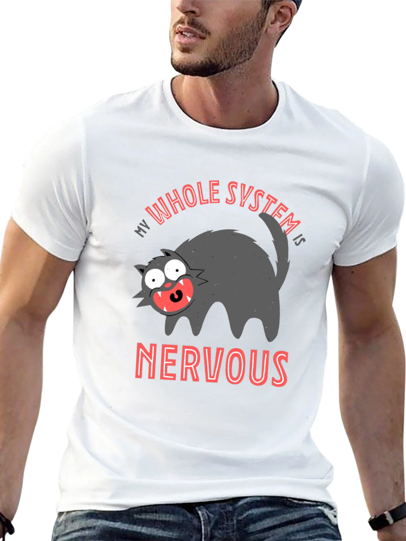 Black Nervous System Black T-Shirt - Funny Cat Graphic Tee view 13