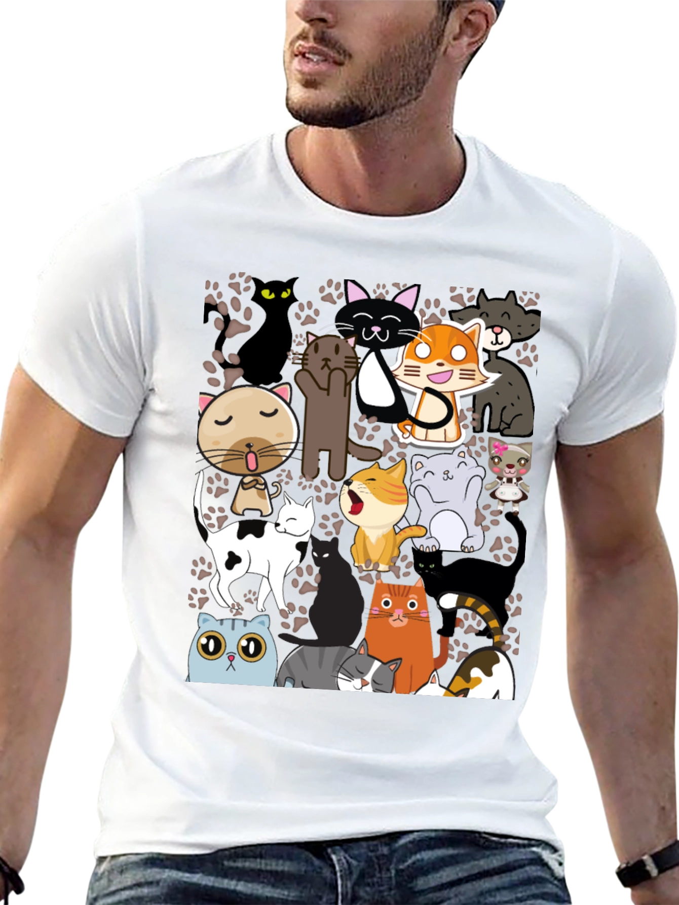 Black Cartoon Cats Graphic T-Shirt view 13