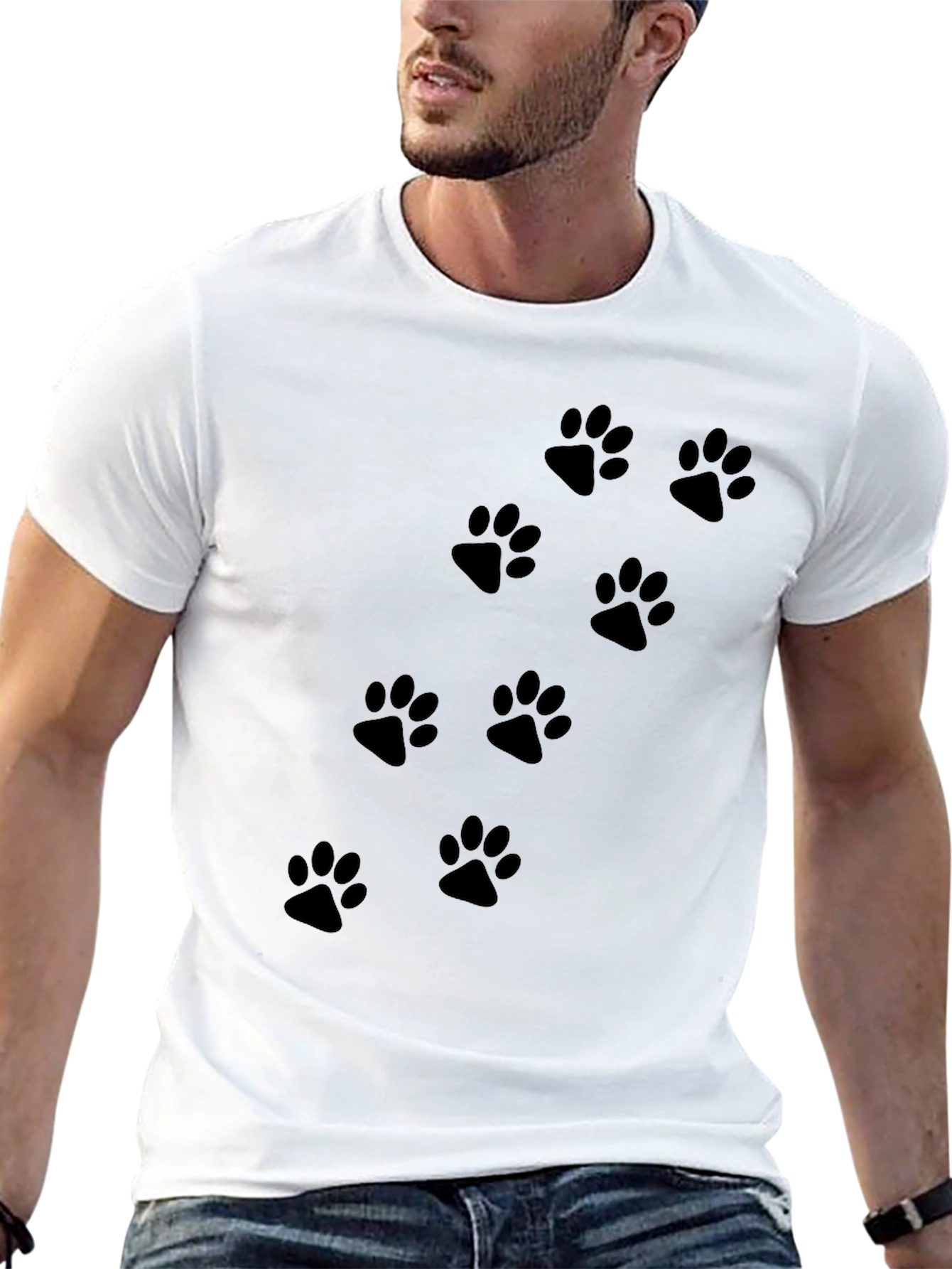 Black Black Paw Print Crew Neck T-Shirt view 13