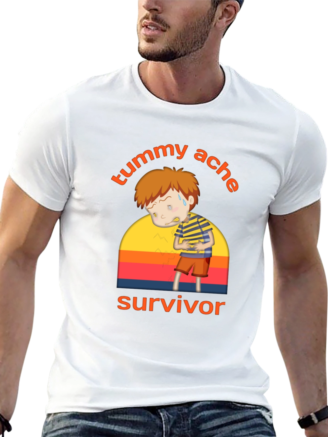 Black Tummy Ache Survivor T-Shirt - Funny Cartoon Design view 13