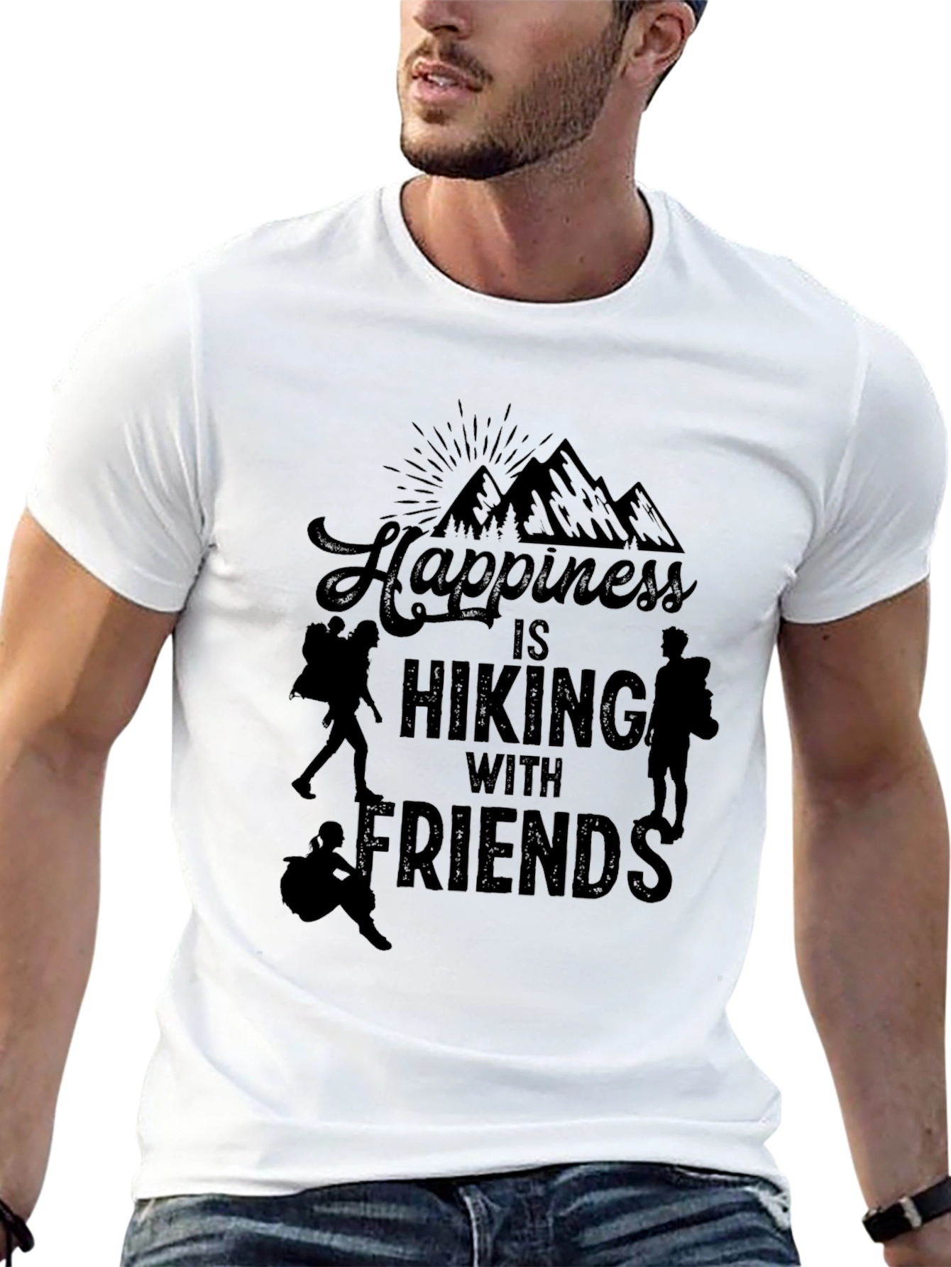 Black Happiness is Hiking With Friends Black T-Shirt view 13