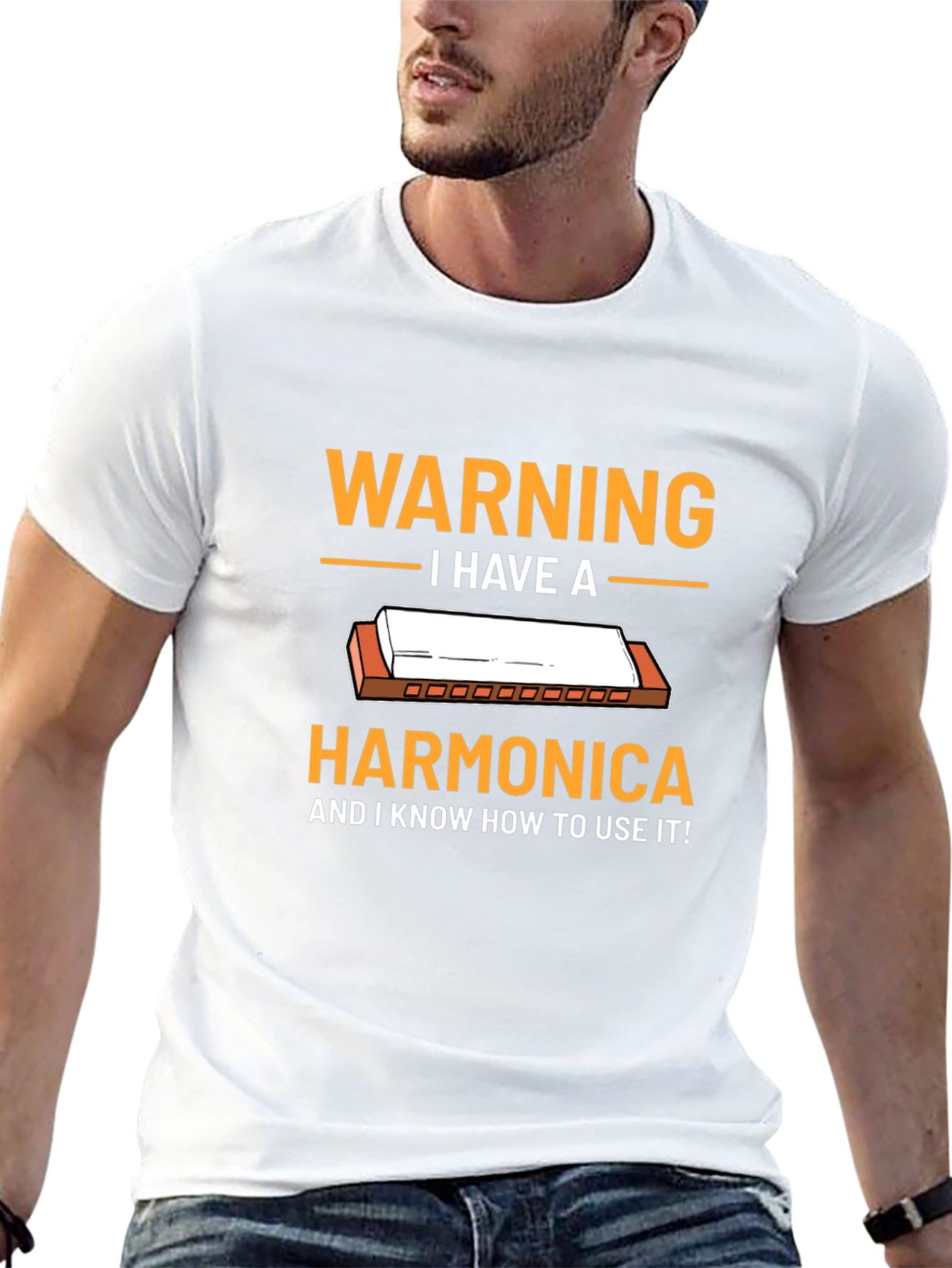 Black Warning: I Have a Harmonica T-Shirt - Musician Tee view 13