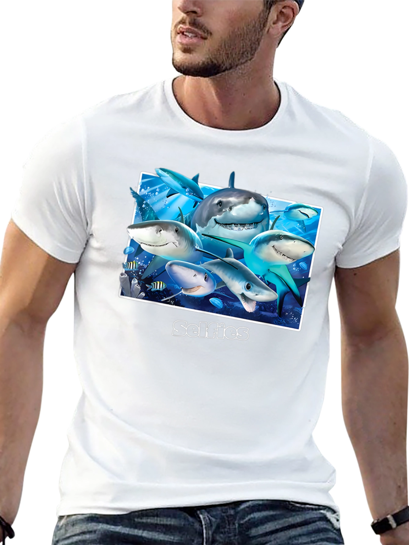 Black Shark Selfies Graphic T-Shirt - Unique Ocean Humor Tee view 13