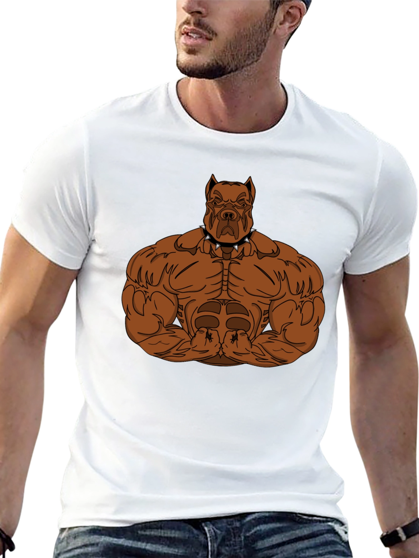 Black Muscular Dog Graphic Tee - Black Cotton T-Shirt view 13