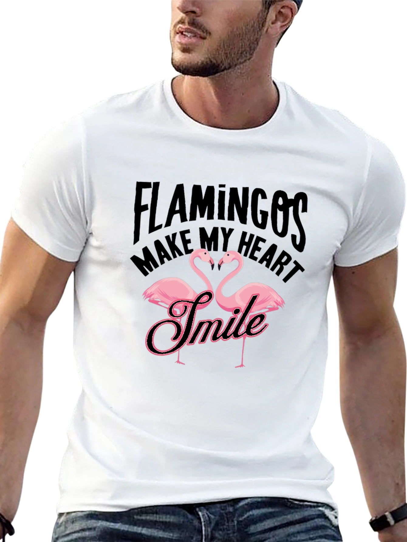 Black Flamingos Make My Heart Smile Black T-Shirt view 13
