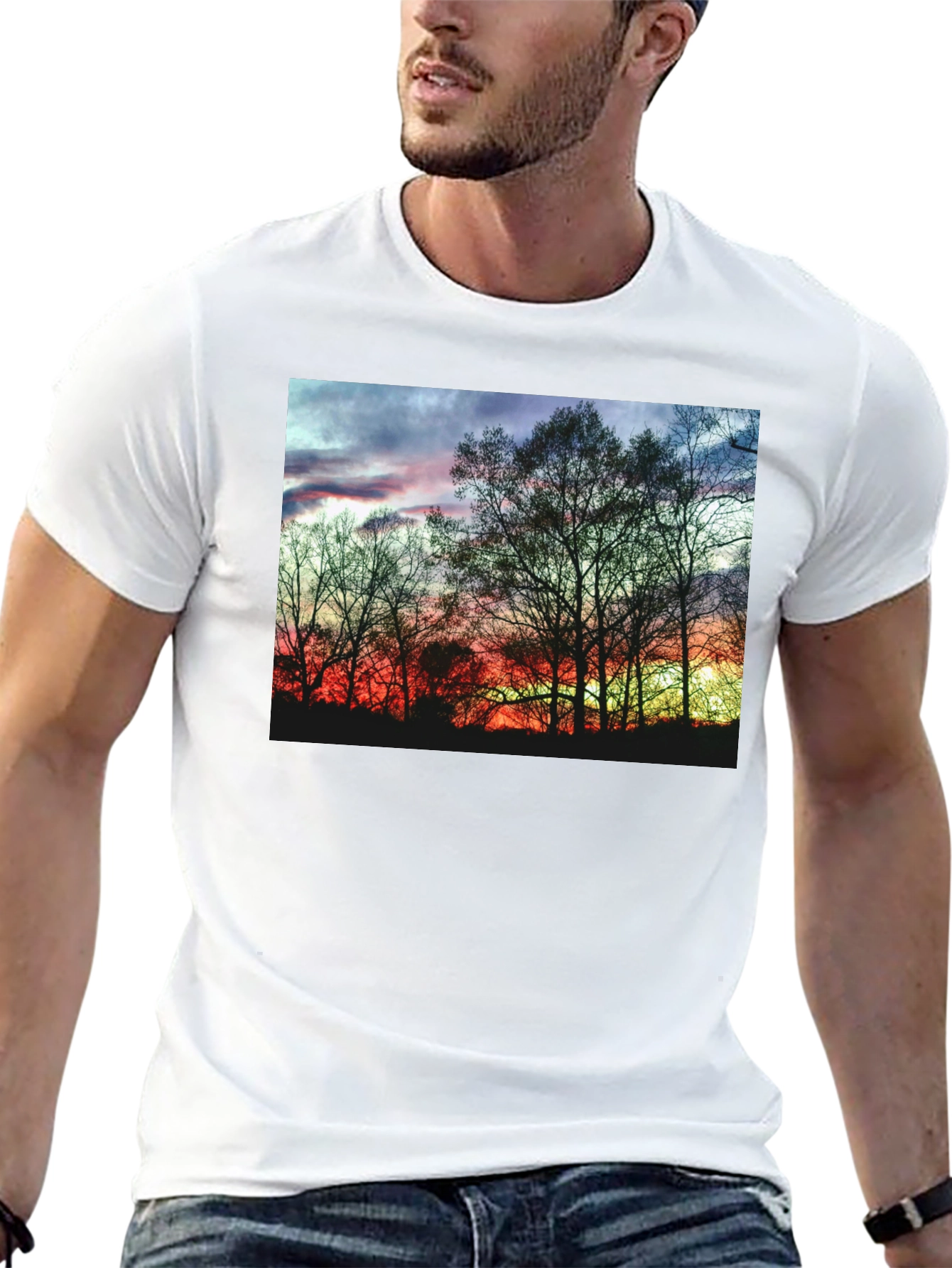 Black Sunset Trees Graphic Black T-Shirt view 13