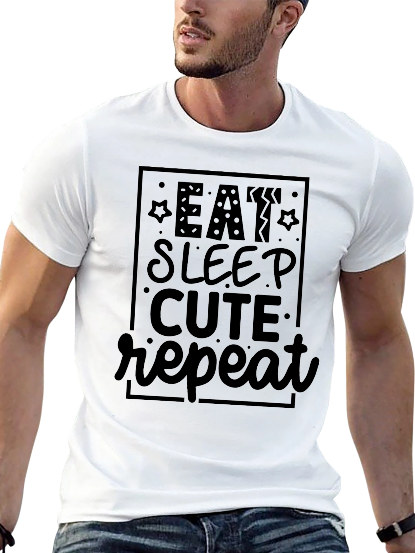 Black Eat Sleep Cute Repeat Black Graphic Tee view 13