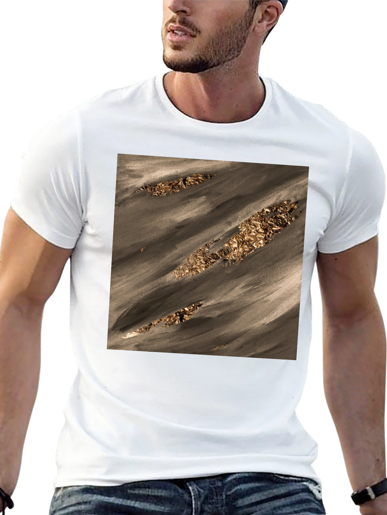 Black Abstract Gold Foil Art Black T-Shirt view 13