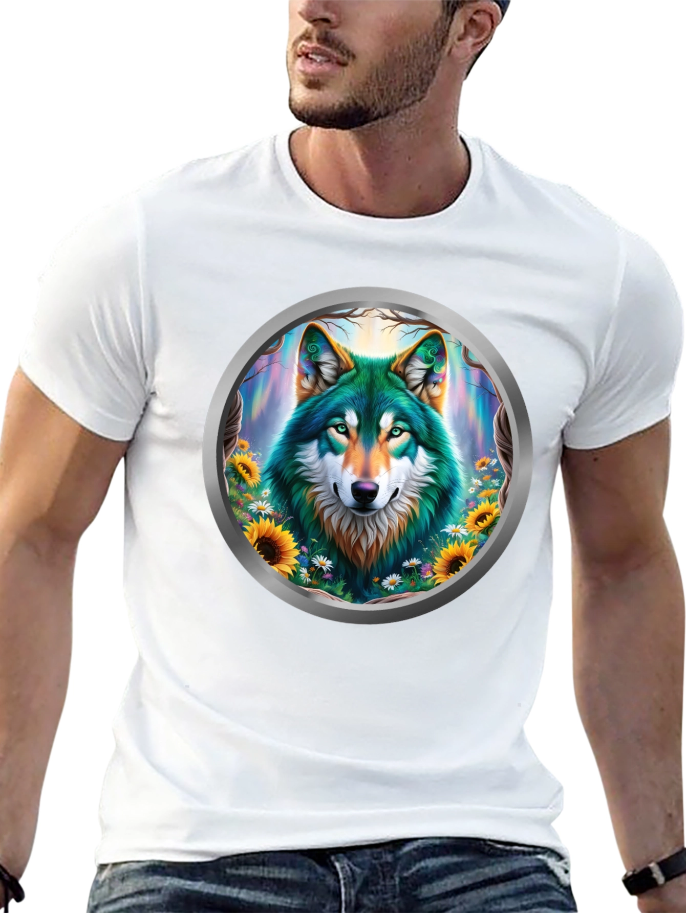Black Wolf Circle Graphic T-Shirt - Nature Art view 13