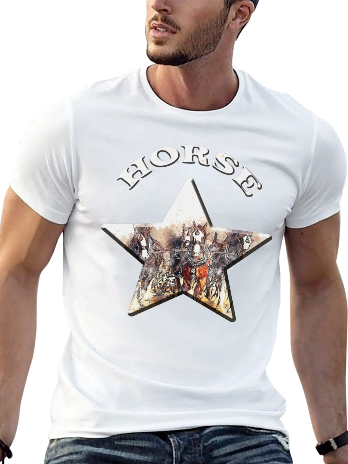 Black Horse Star Graphic Print T-Shirt view 13
