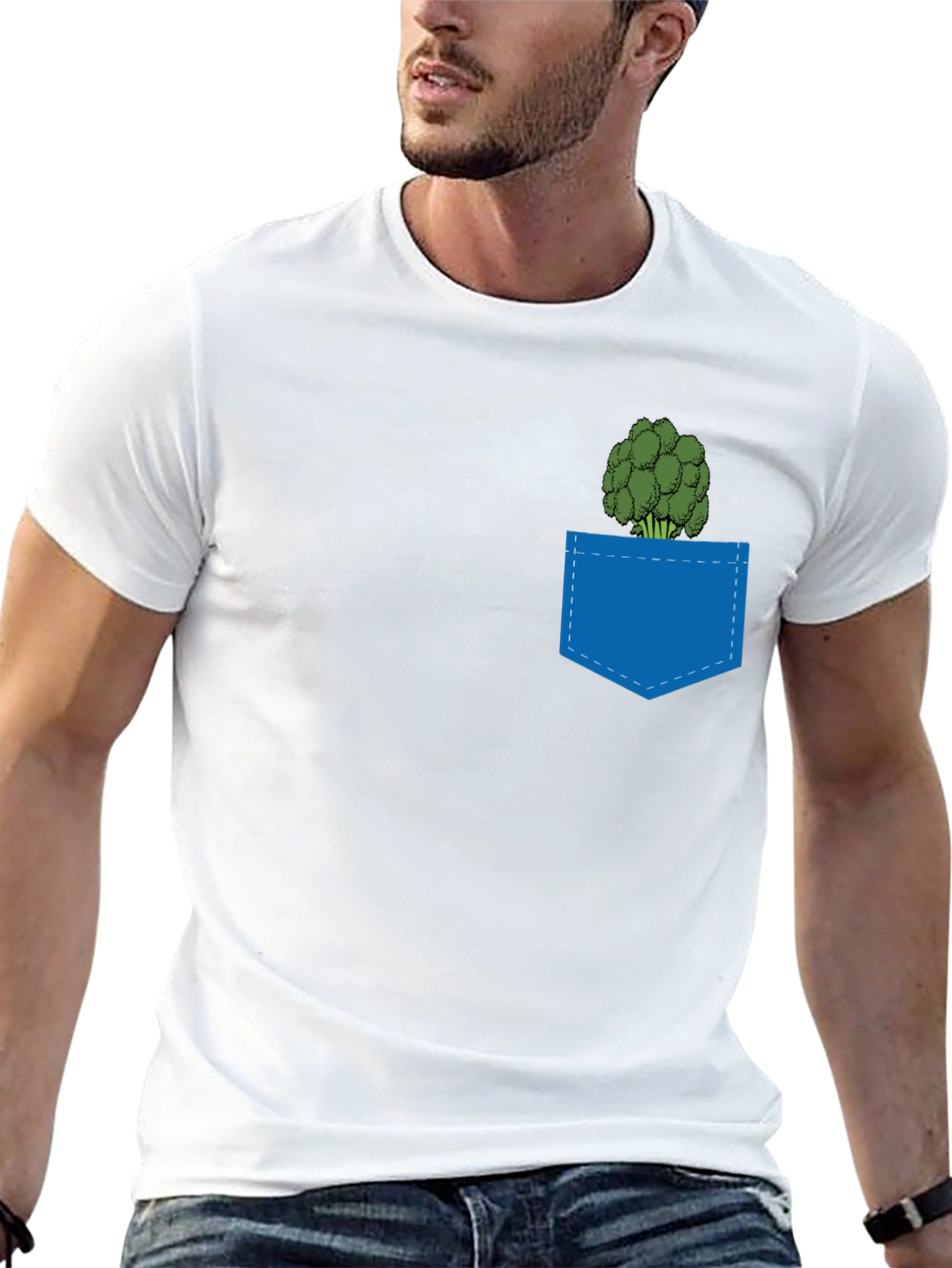 Black Broccoli Pocket T-Shirt - Quirky Graphic Tee view 13