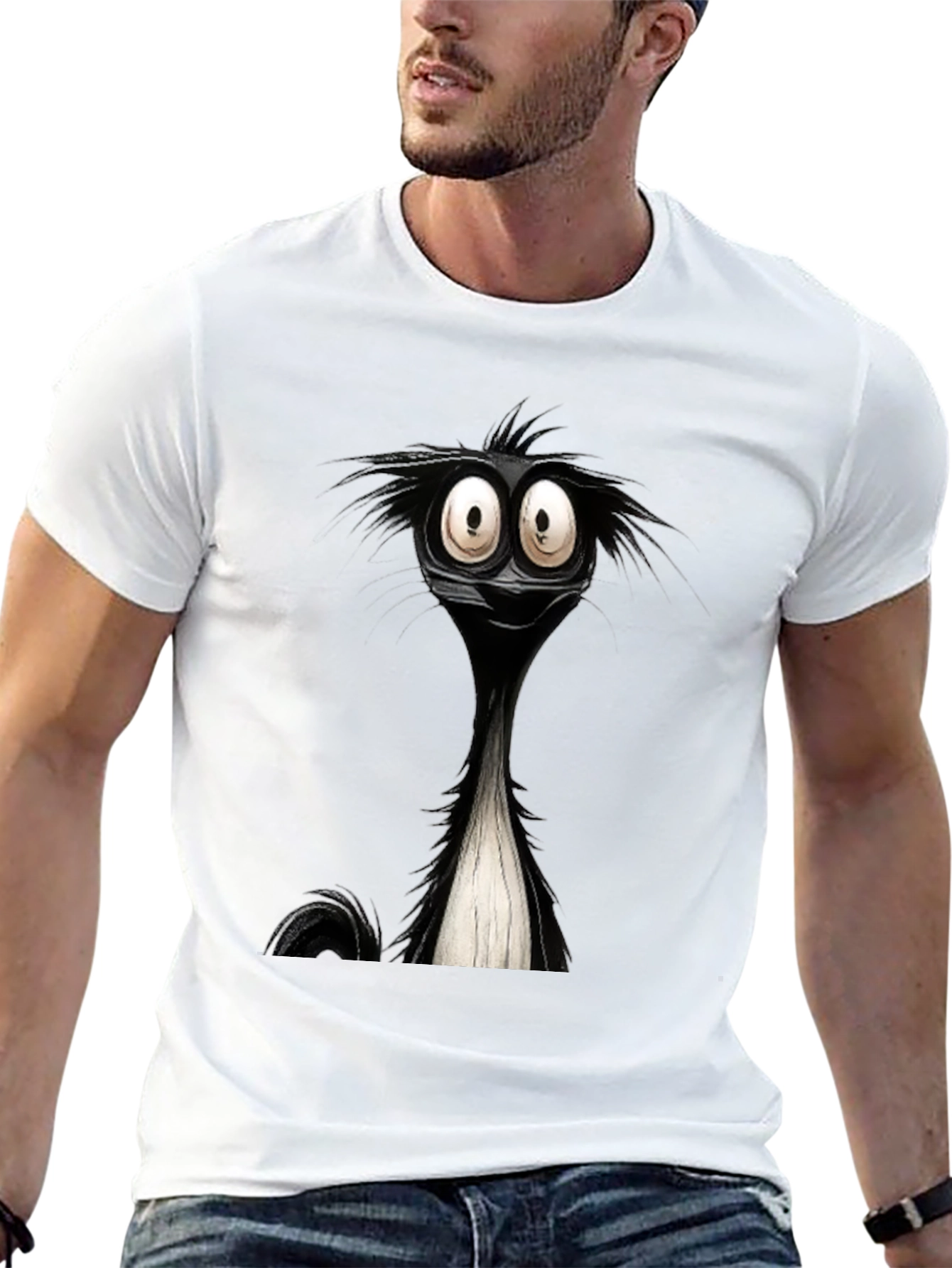 Black Cartoon Skunk Graphic Black T-Shirt view 13