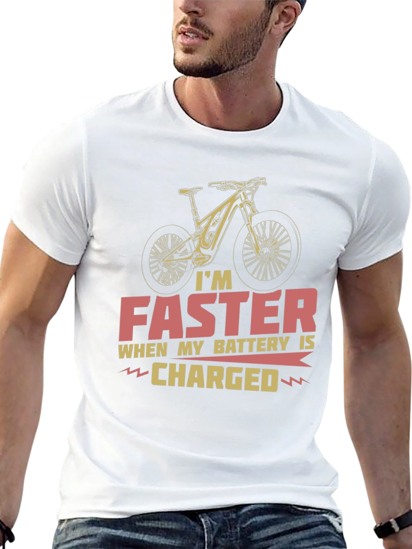 Black Faster When Charged T-Shirt - Electric Bike Design view 13