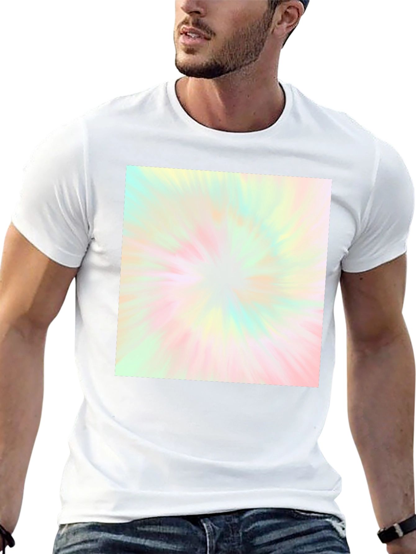 Black Unisex Black T-Shirt with Pastel Tie-Dye Burst Design view 13