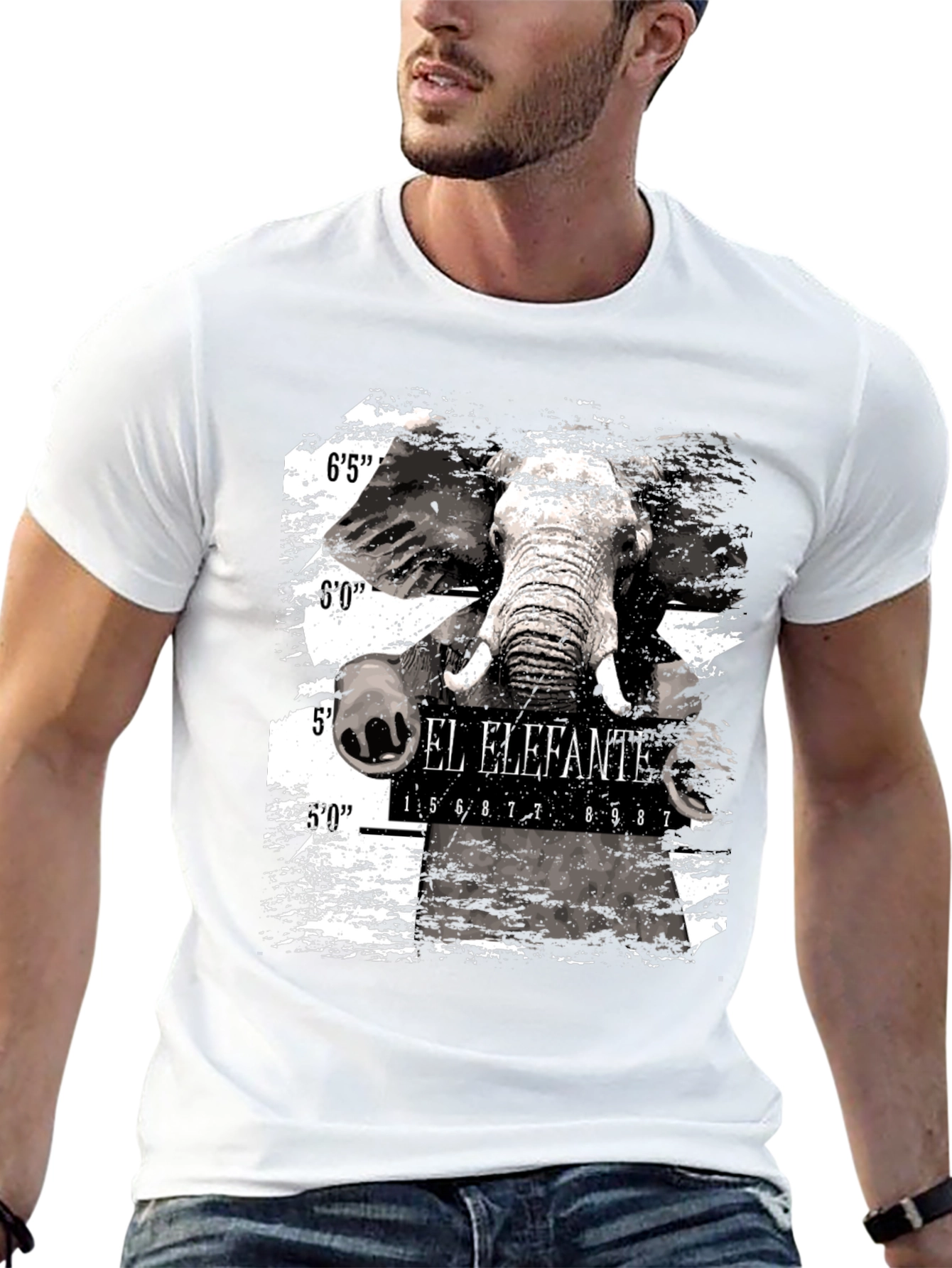 Black El Elefante Mugshot Men's Black Graphic T-Shirt view 13