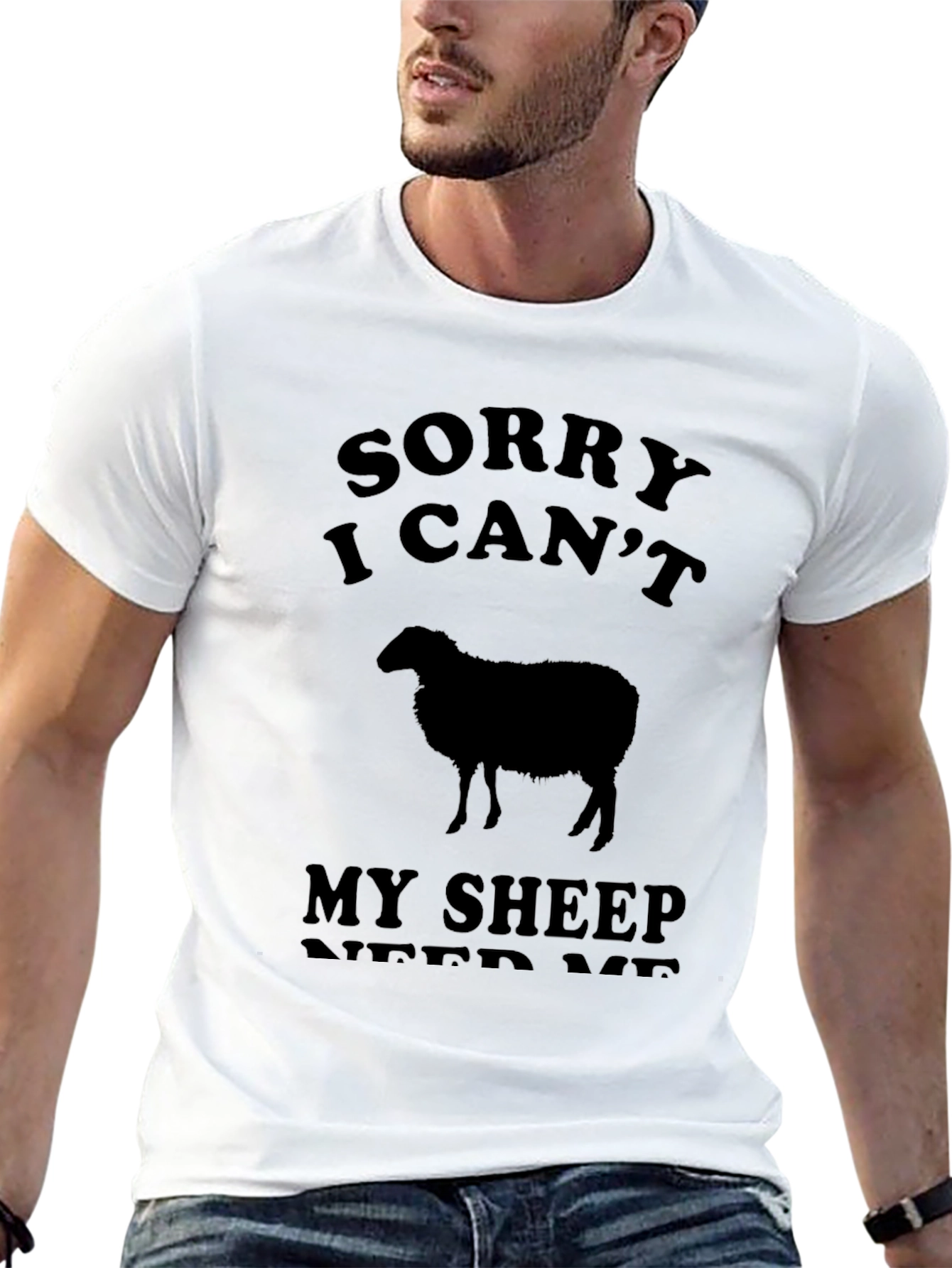 Black Sorry I Can't My Sheep Need Me Black T-Shirt view 13