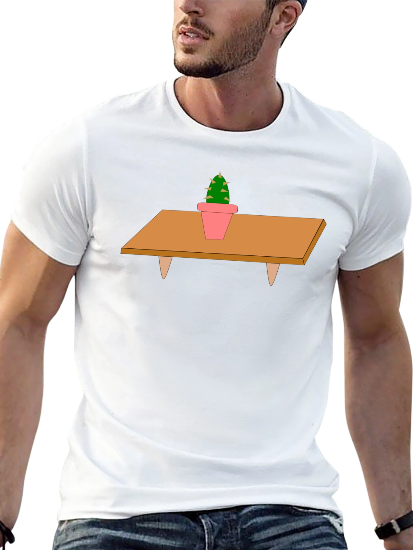 Black Cactus on Table Graphic T-Shirt - Unique Print Tee view 13