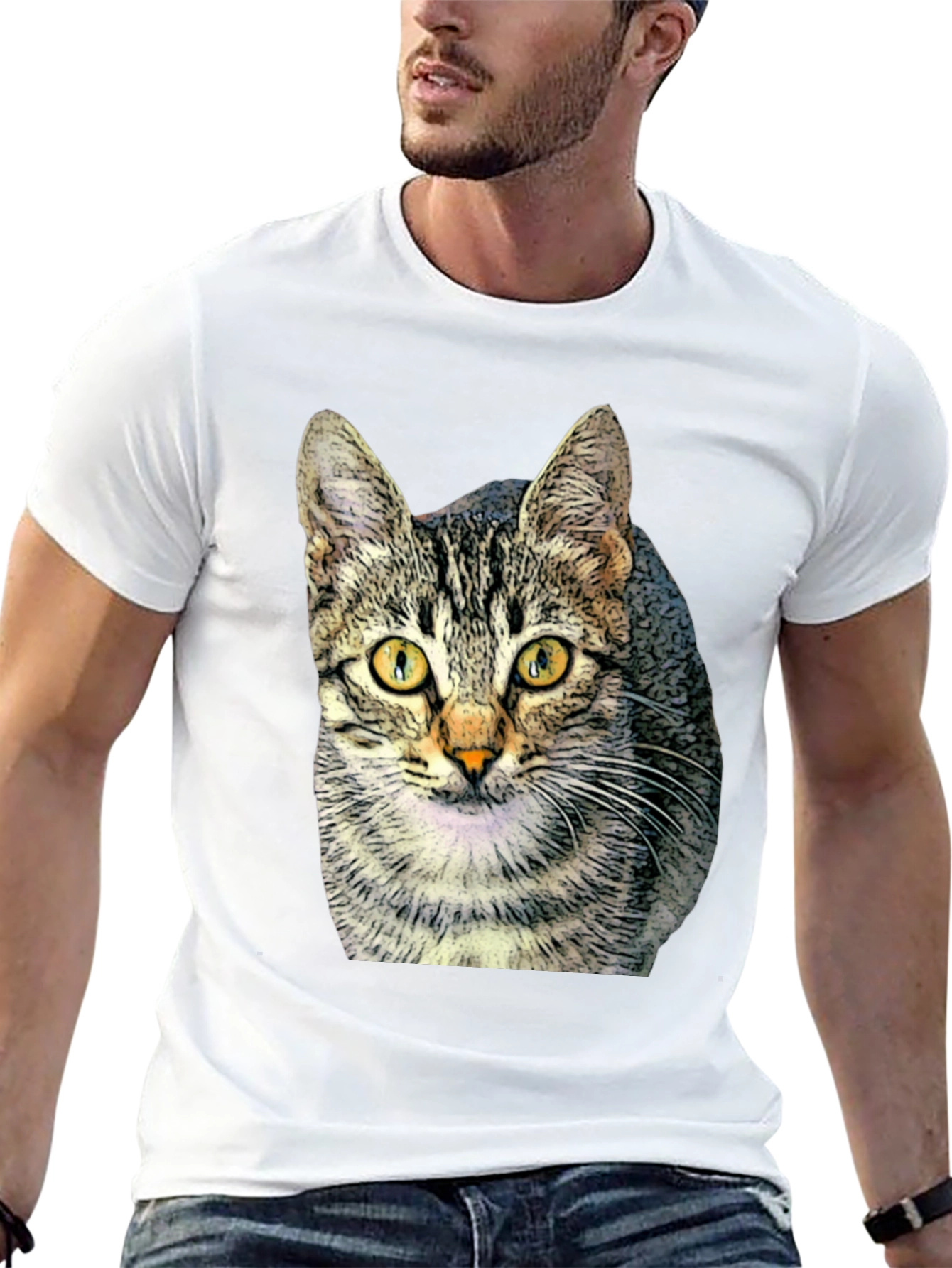 Black Cat Print Black T-Shirt view 13