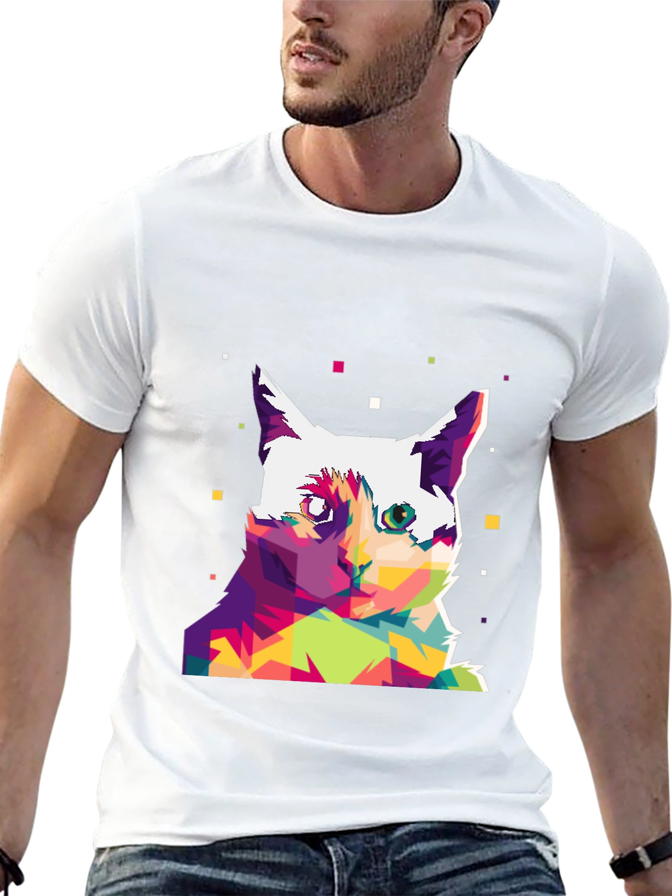 Black Abstract Cat Art Graphic Tee view 13