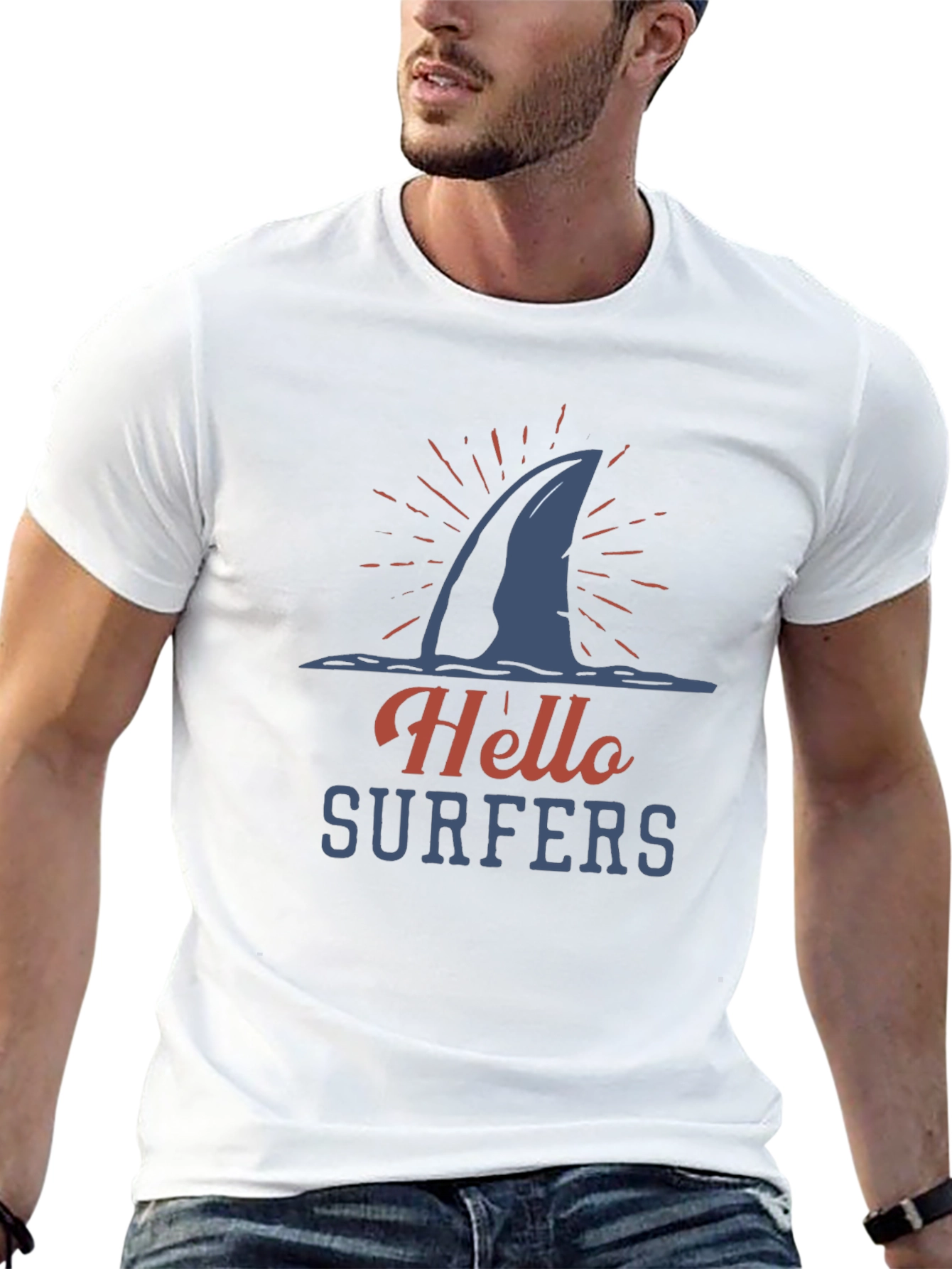 Hello Surfers Shark Fin Graphic T-Shirt - 13