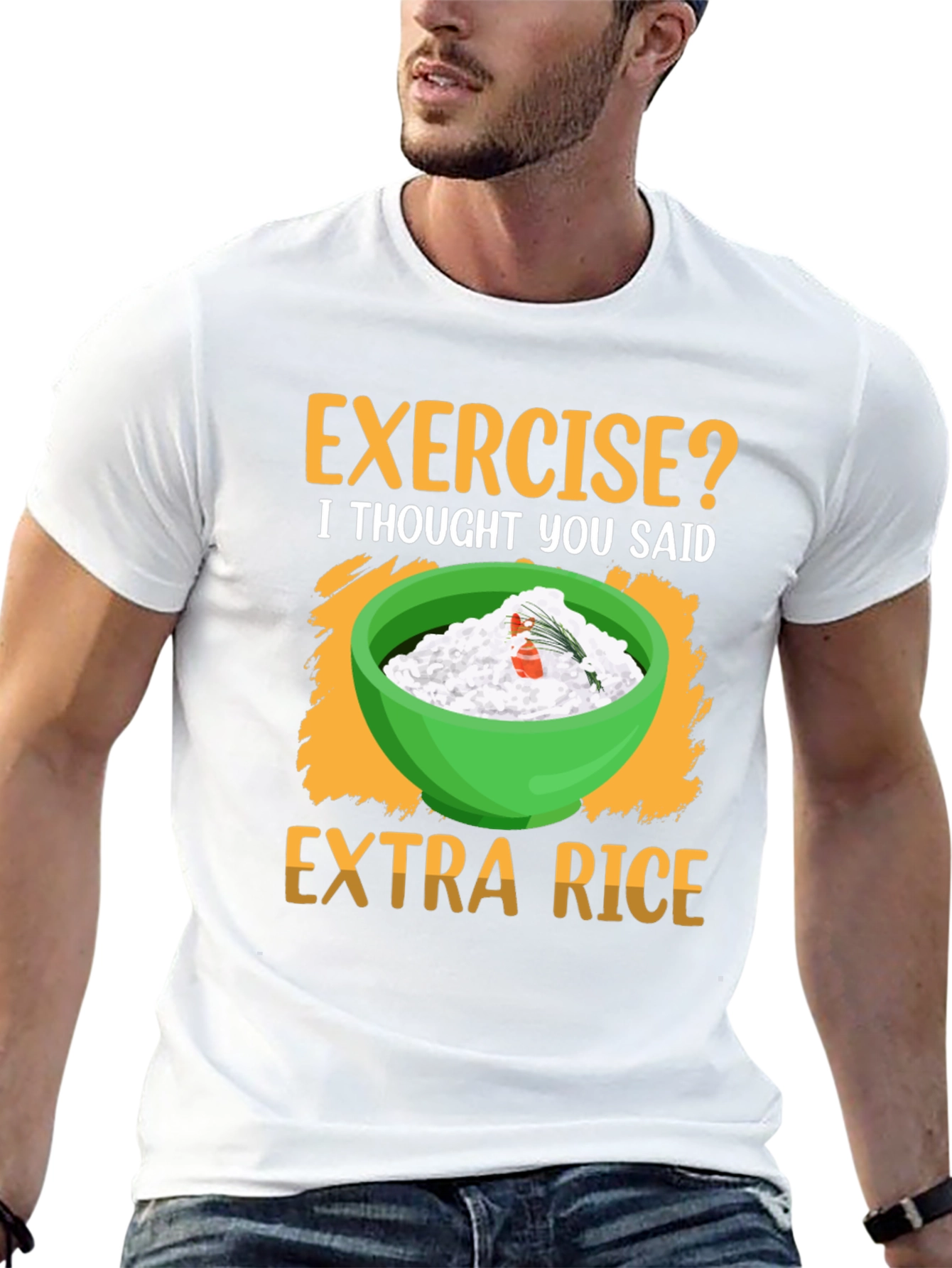 Black Exercise? Extra Rice T-Shirt Funny Foodie Tee view 13