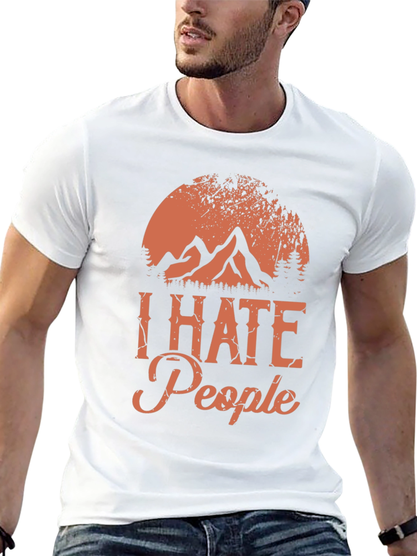 Black I Hate People Graphic Tee - Mountain Sunset Design view 13