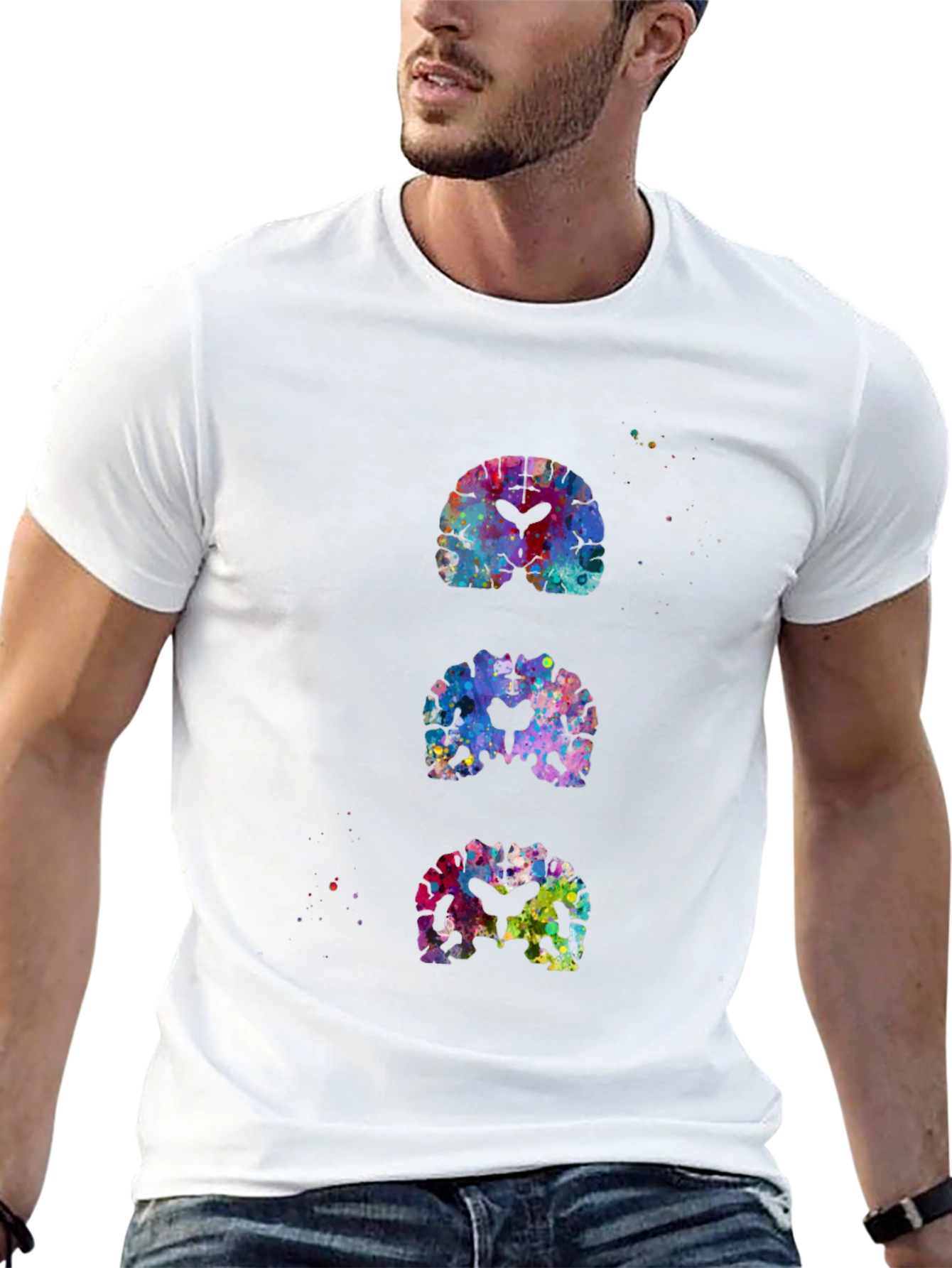Black Colorful Brain Scan T-Shirt view 13