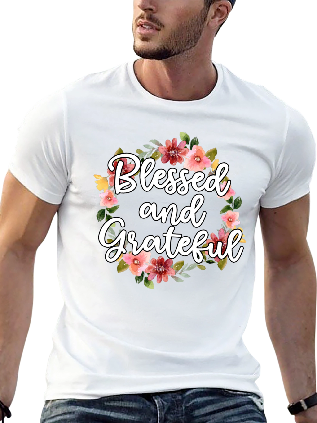 Black Blessed & Grateful Floral T-Shirt view 13