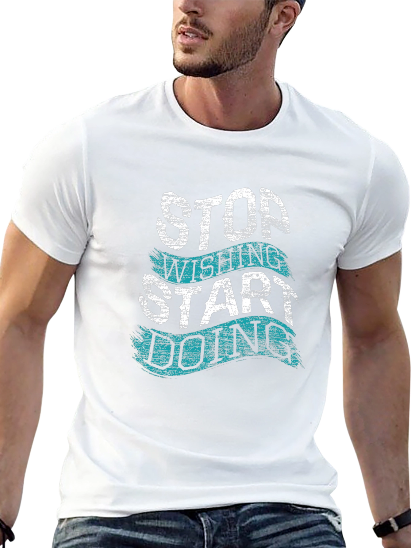 Black Motivational T-Shirt - Stop Wishing, Start Doing view 13