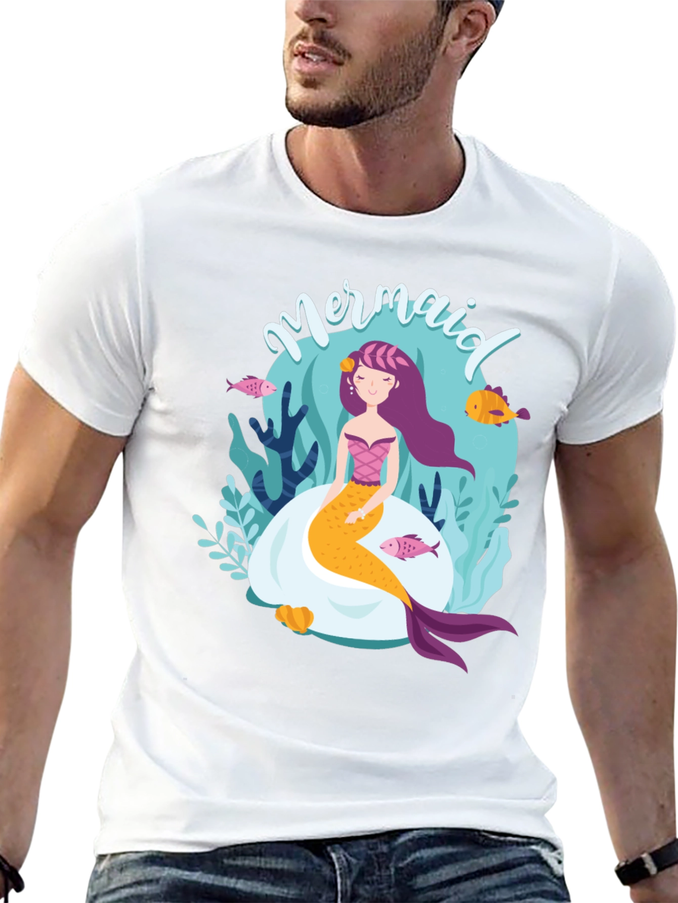 Black Mermaid Graphic Tee - Black Cotton T-Shirt view 13