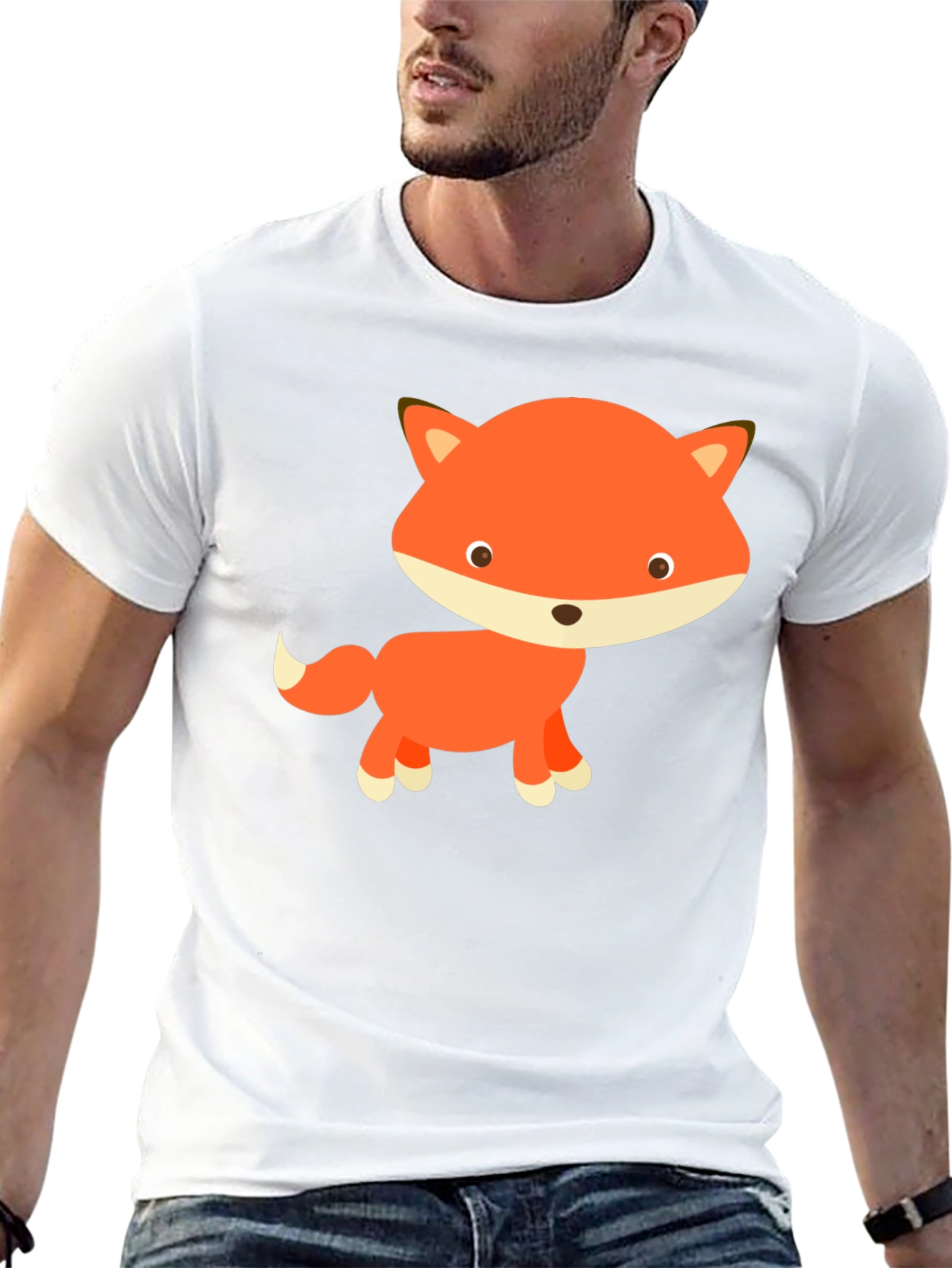 Black Cute Cartoon Fox Black T-Shirt view 13